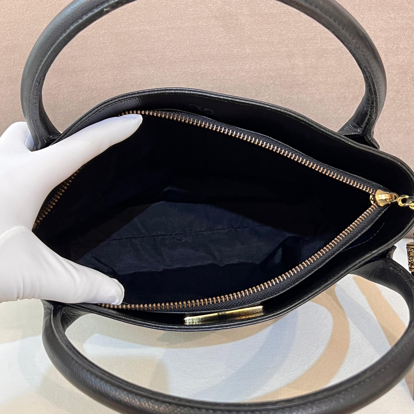 Valentino Garavani Vintage Black Leather Tassel Handle Bag