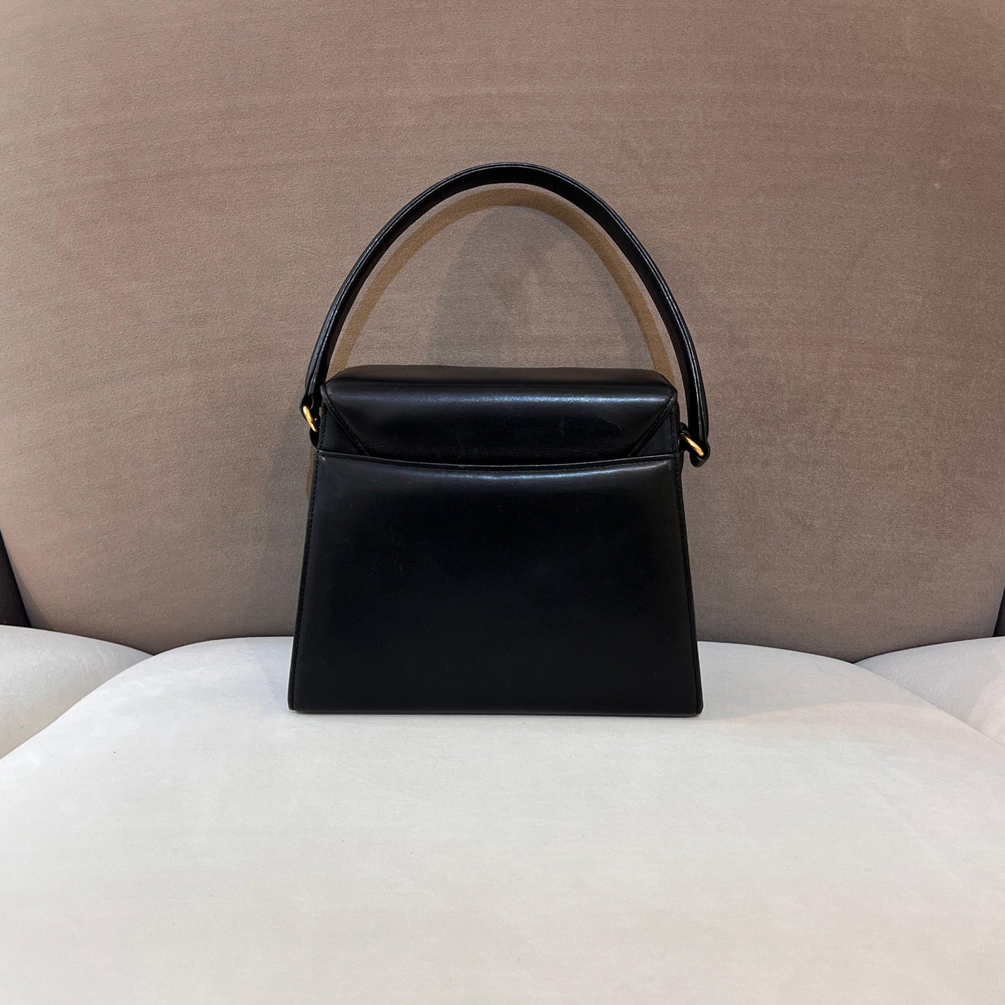 Givenchy Vintage Black Leather Embossed Logo Structured Top Handle Bag