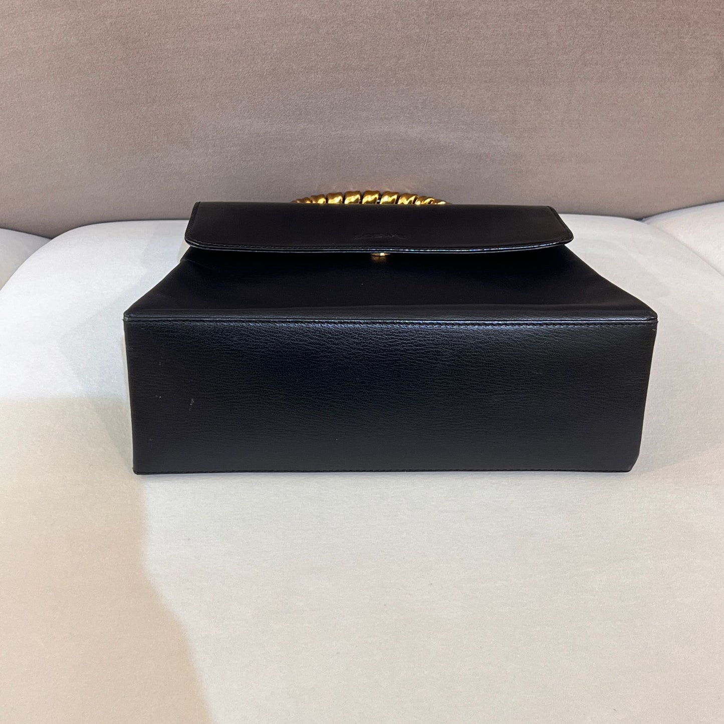Loewe Vintage Black Leather Gold Bamboo Handle Shoulder Bag
