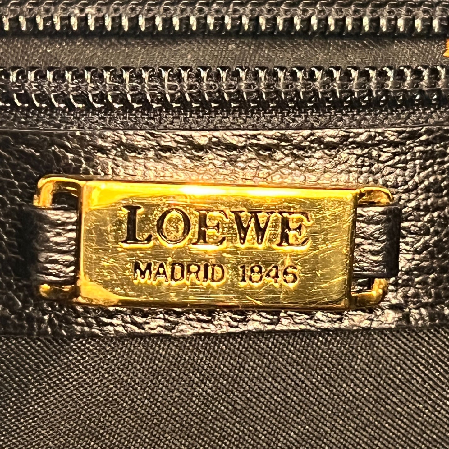 Loewe Vintage Black Leather Gold Bamboo Handle Shoulder Bag