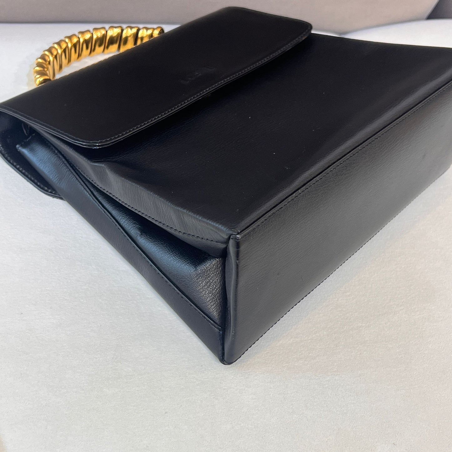 Loewe Vintage Black Leather Gold Bamboo Handle Shoulder Bag
