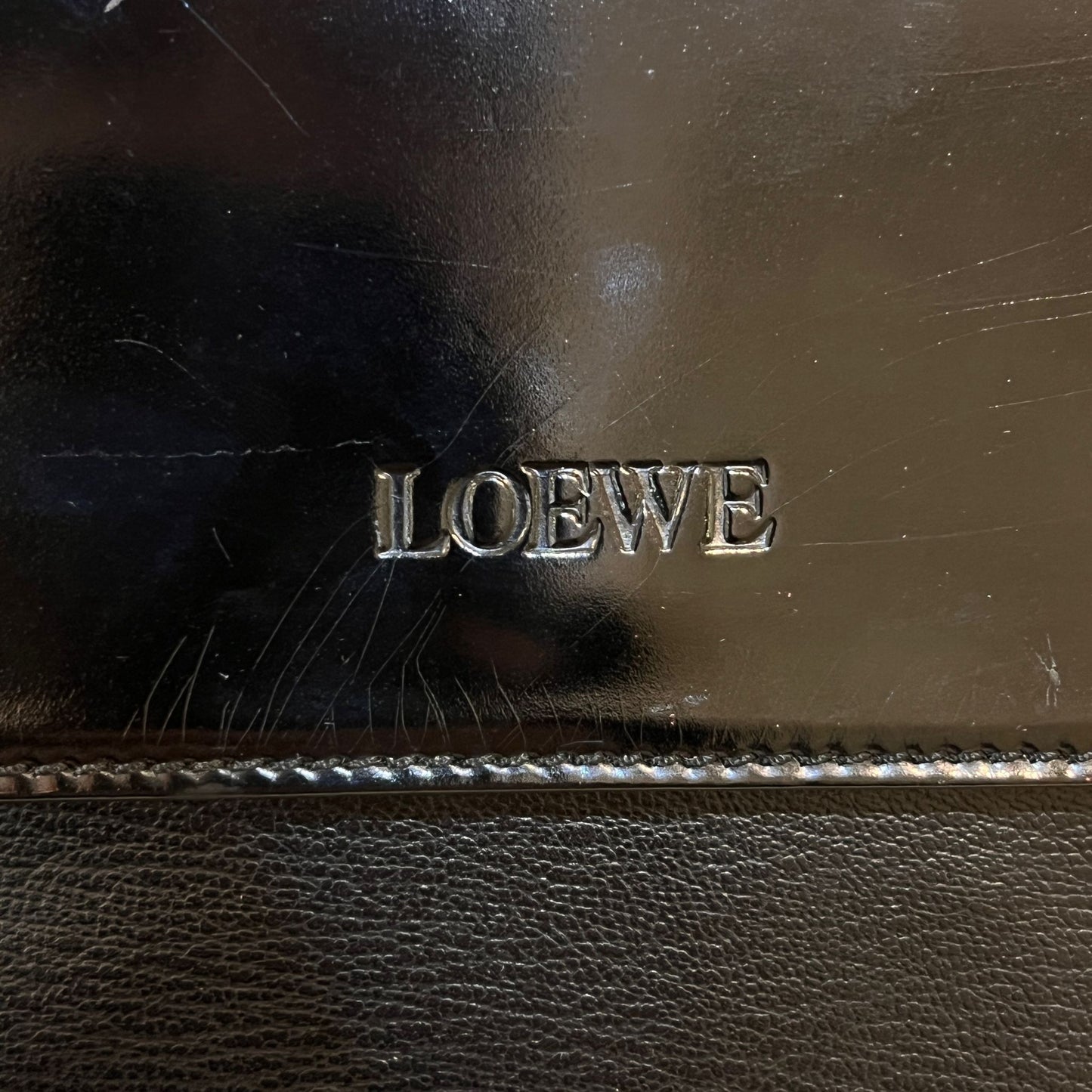 Loewe Vintage Black Leather Gold Bamboo Handle Shoulder Bag