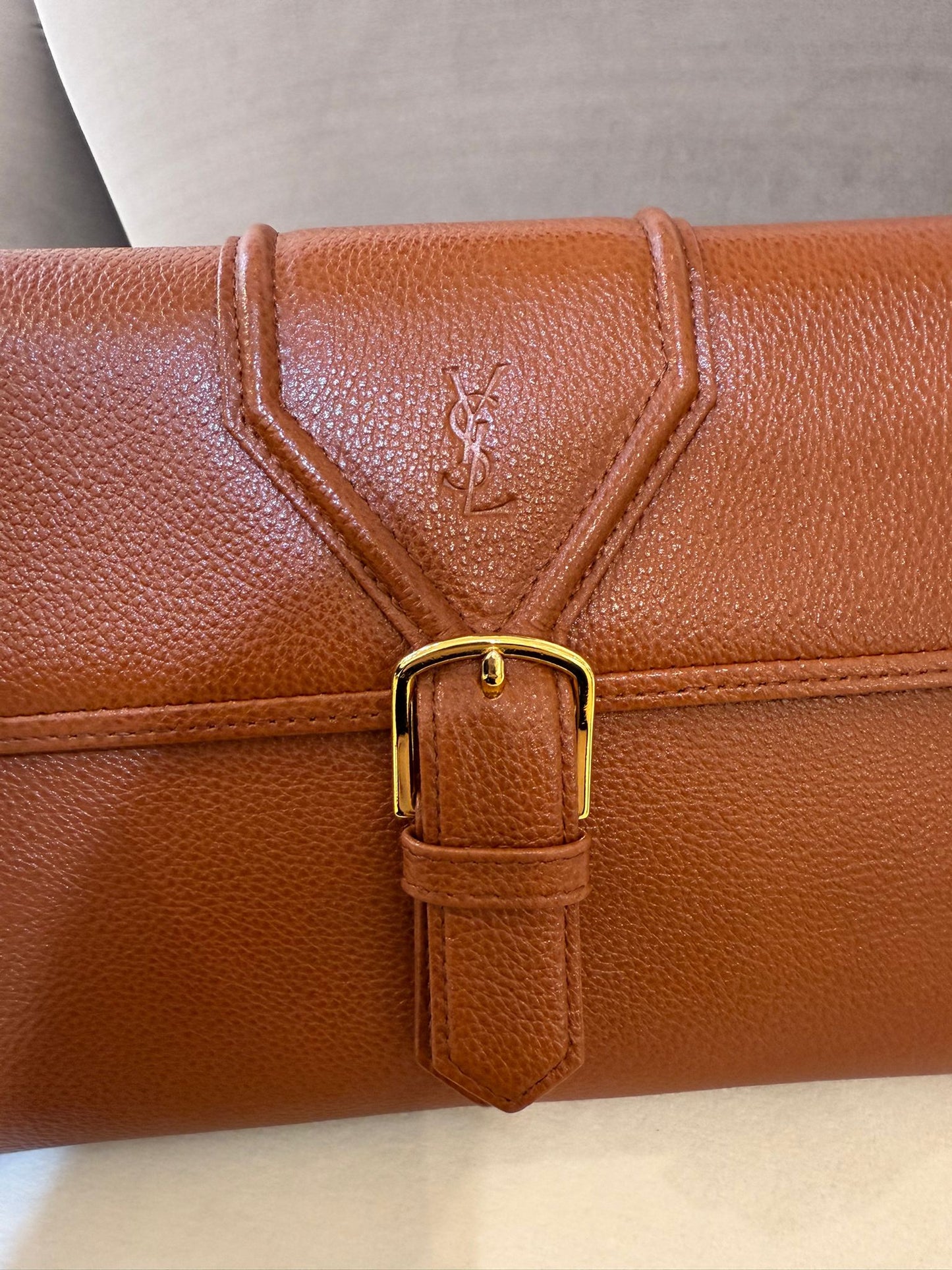 Yves Saint Laurent Vintage Logo Buckle Leather Shoulder Bag