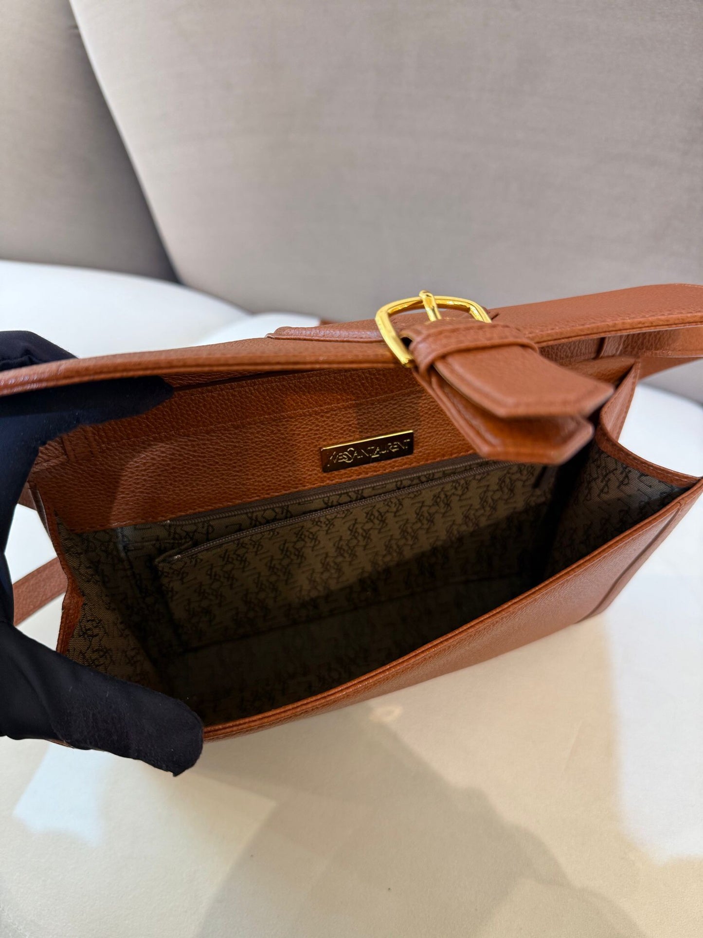 Yves Saint Laurent Vintage Logo Buckle Leather Shoulder Bag