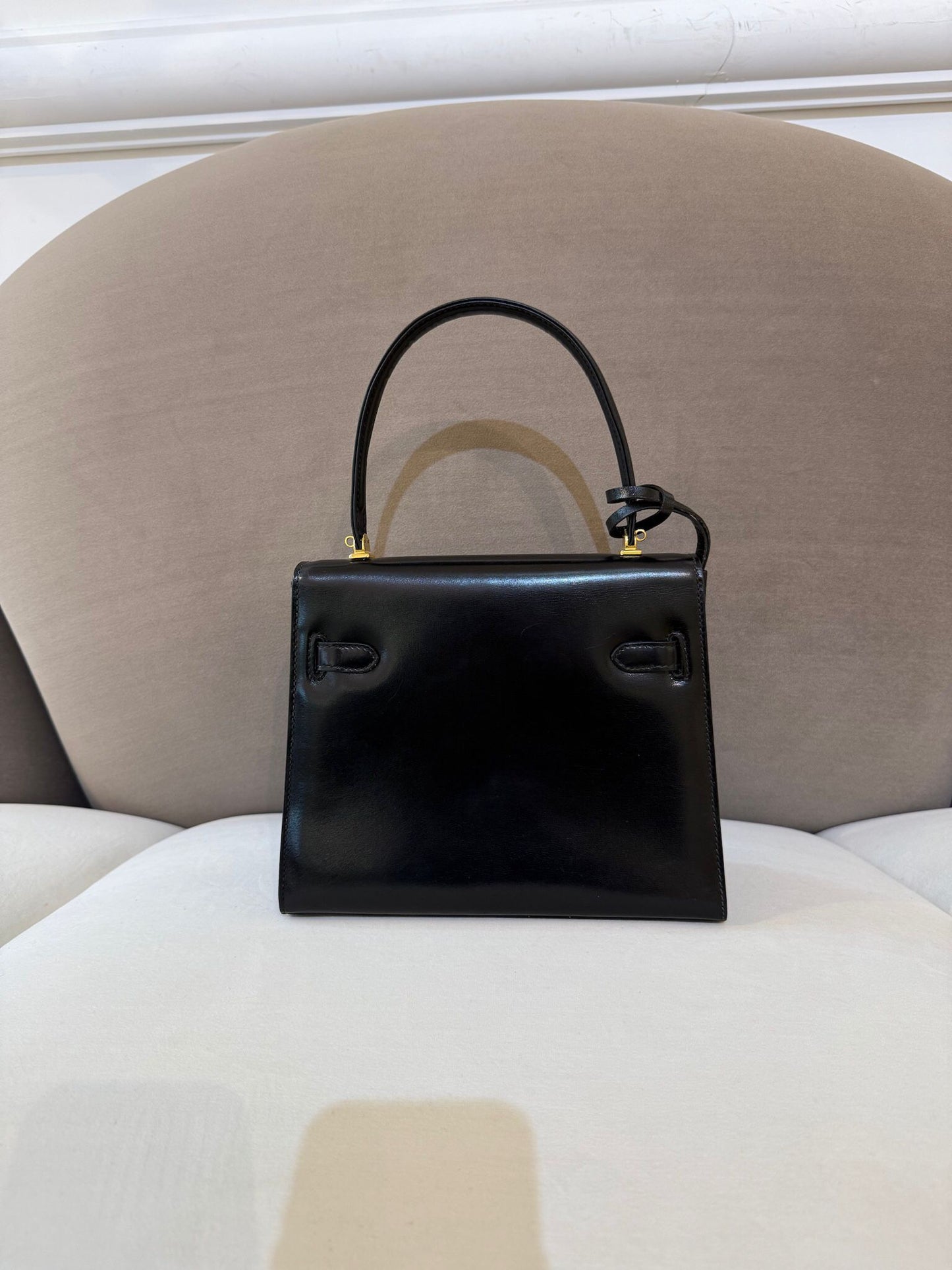 Bally Vintage Black Leather Gold Turn-Lock Top Handle Bag