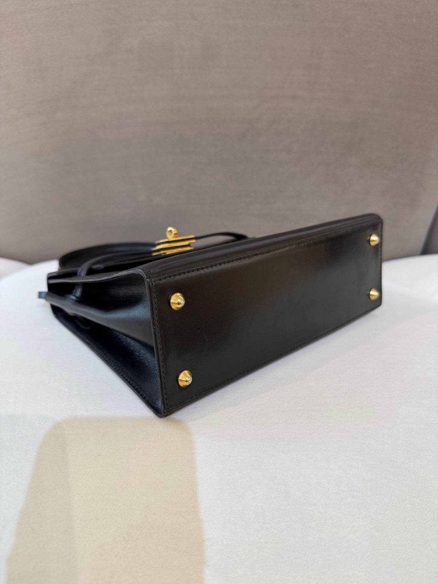 Bally Vintage Black Leather Gold Turn-Lock Top Handle Bag
