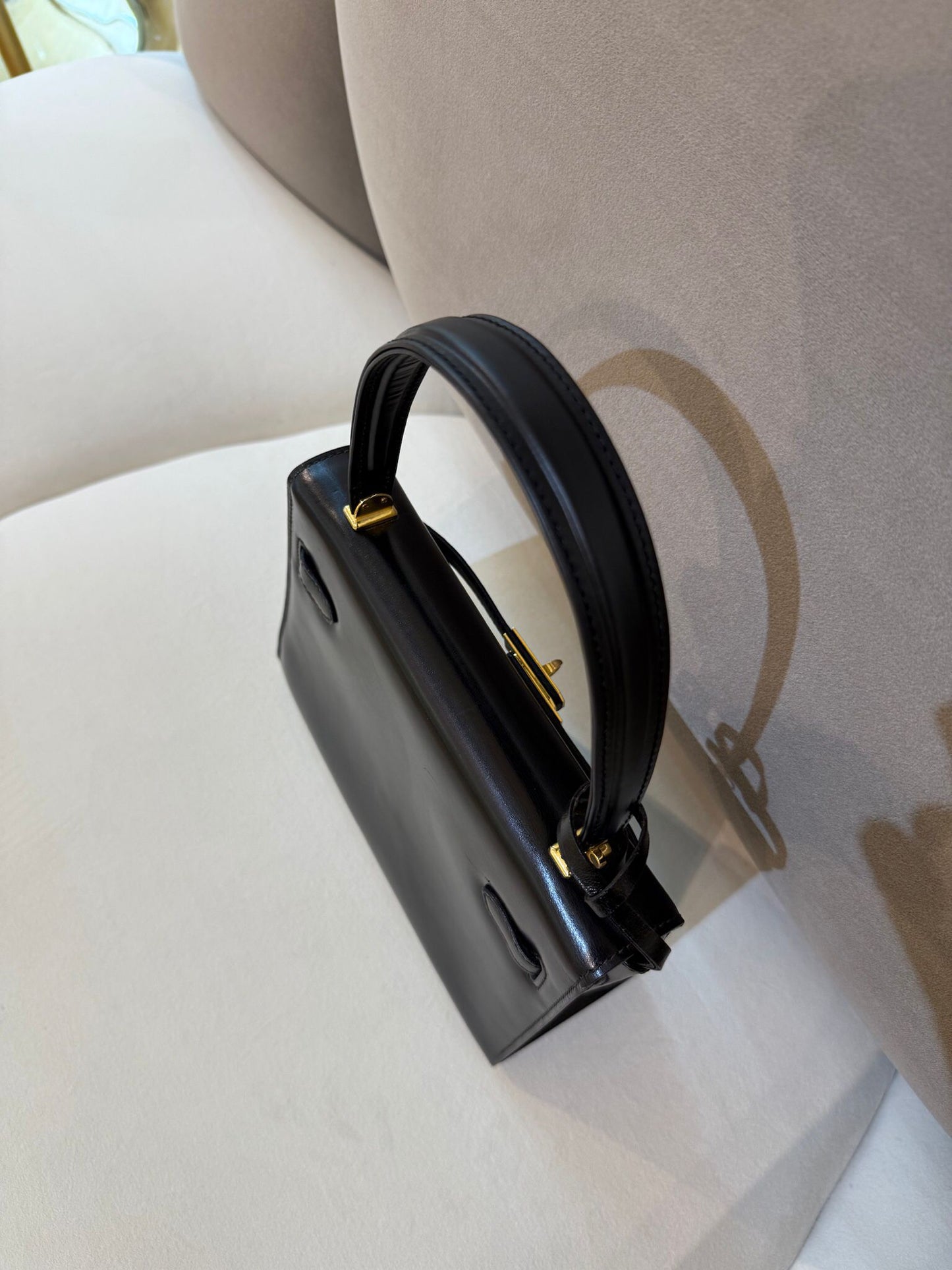 Bally Vintage Black Leather Gold Turn-Lock Top Handle Bag