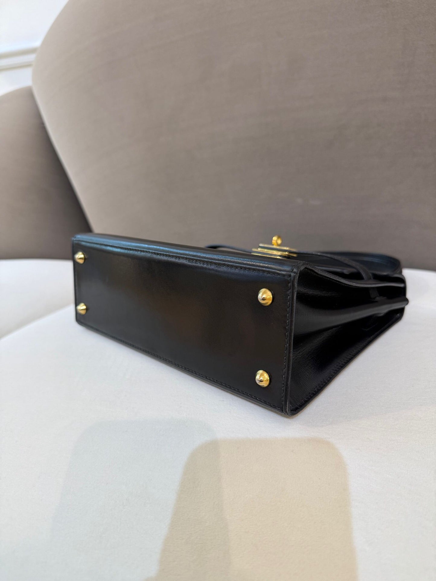 Bally Vintage Black Leather Gold Turn-Lock Top Handle Bag