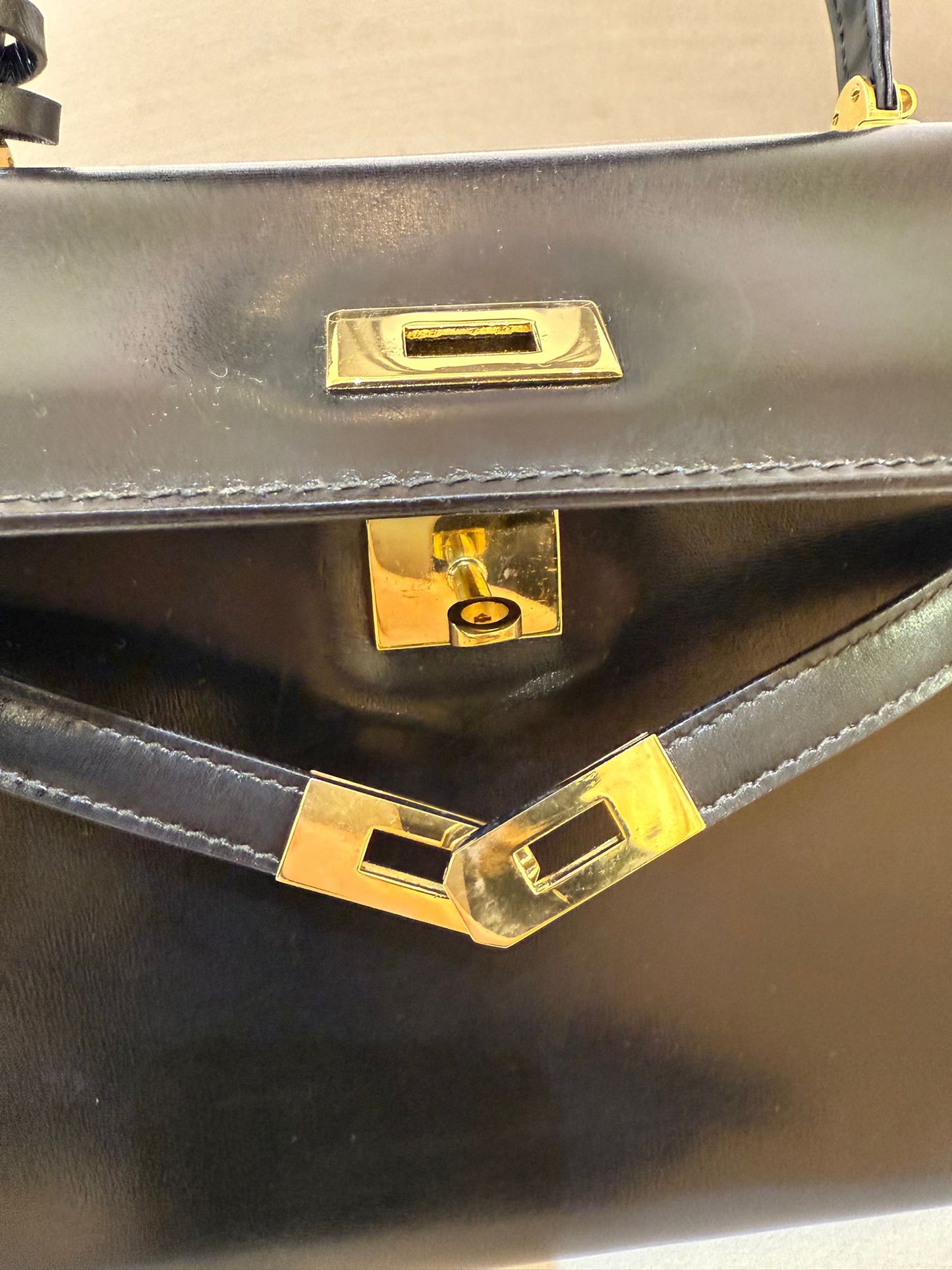 Bally Vintage Black Leather Gold Turn-Lock Top Handle Bag