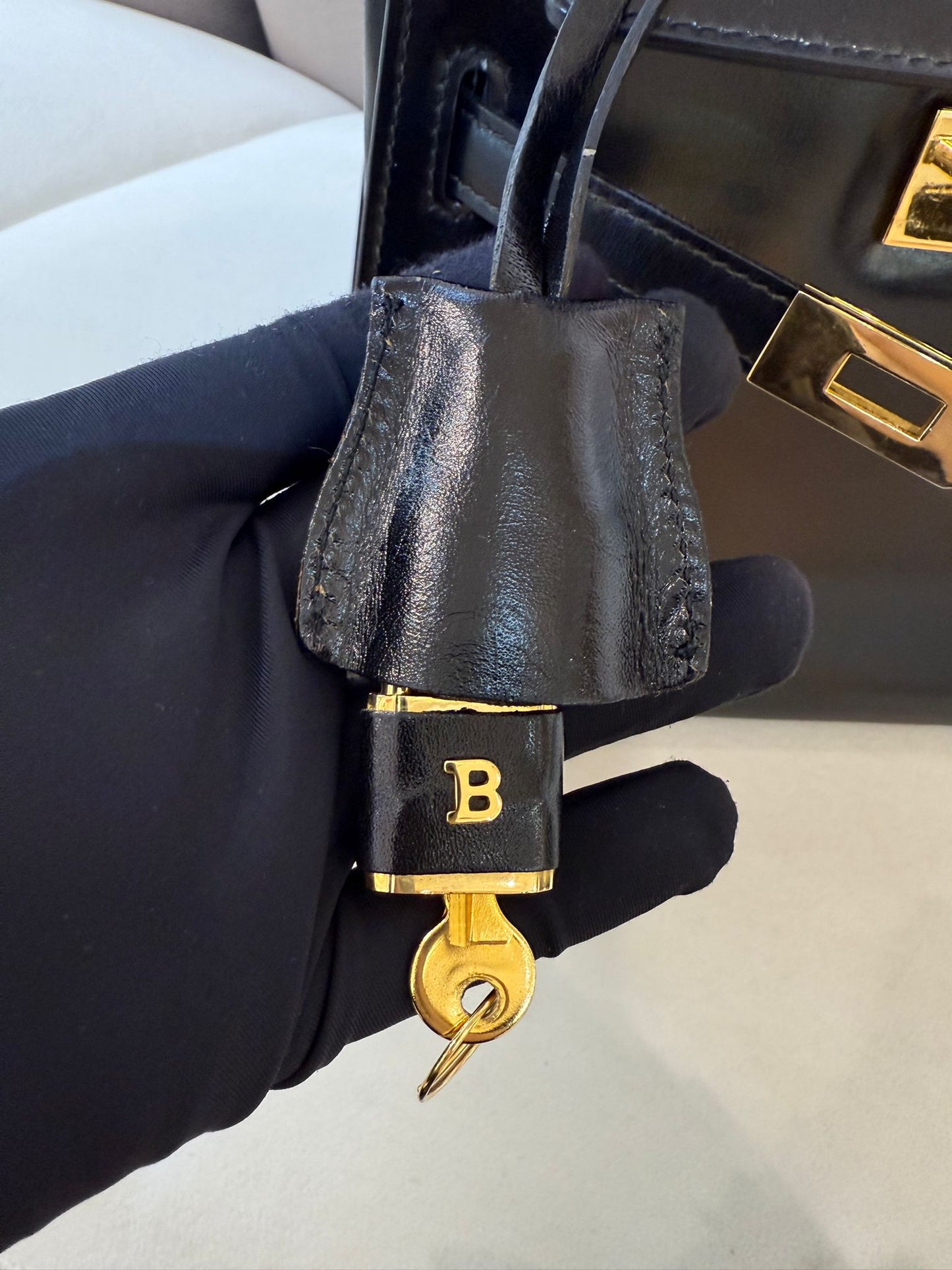 Bally Vintage Black Leather Gold Turn-Lock Top Handle Bag