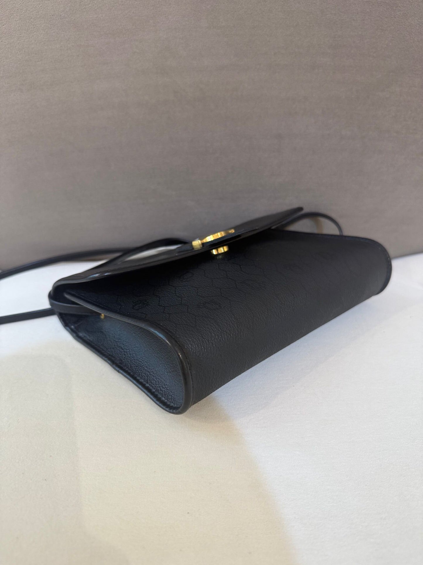 Christian Dior Vintage Honeycomb Black Leather Trim Shoulder Bag