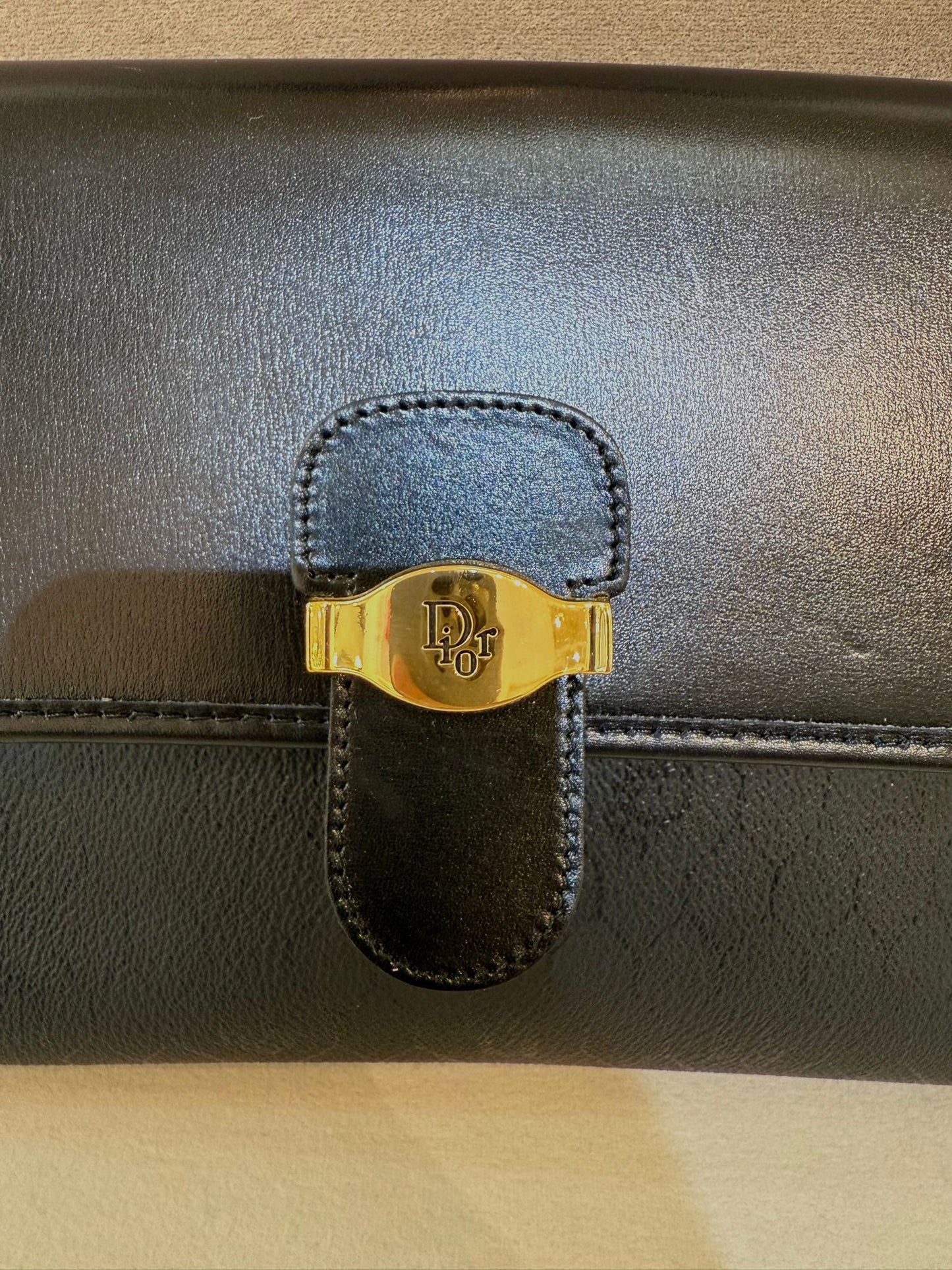 Christian Dior Vintage Honeycomb Black Leather Trim Shoulder Bag