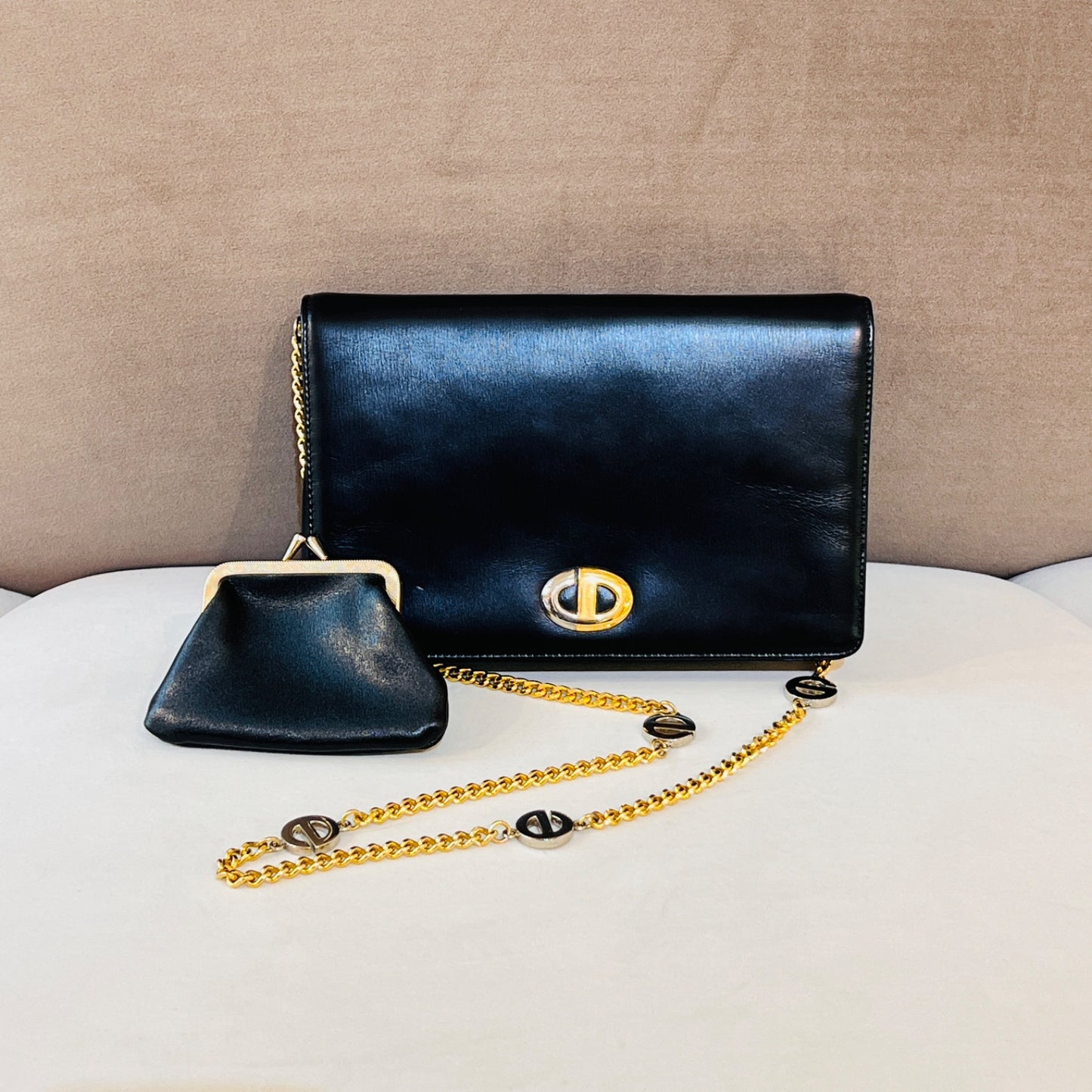 Christian Dior Vintage Black Leather Cd Buckle Shoulder Bag