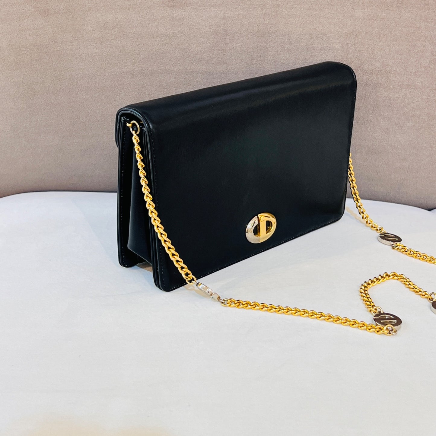 Christian Dior Vintage Black Leather Cd Buckle Shoulder Bag