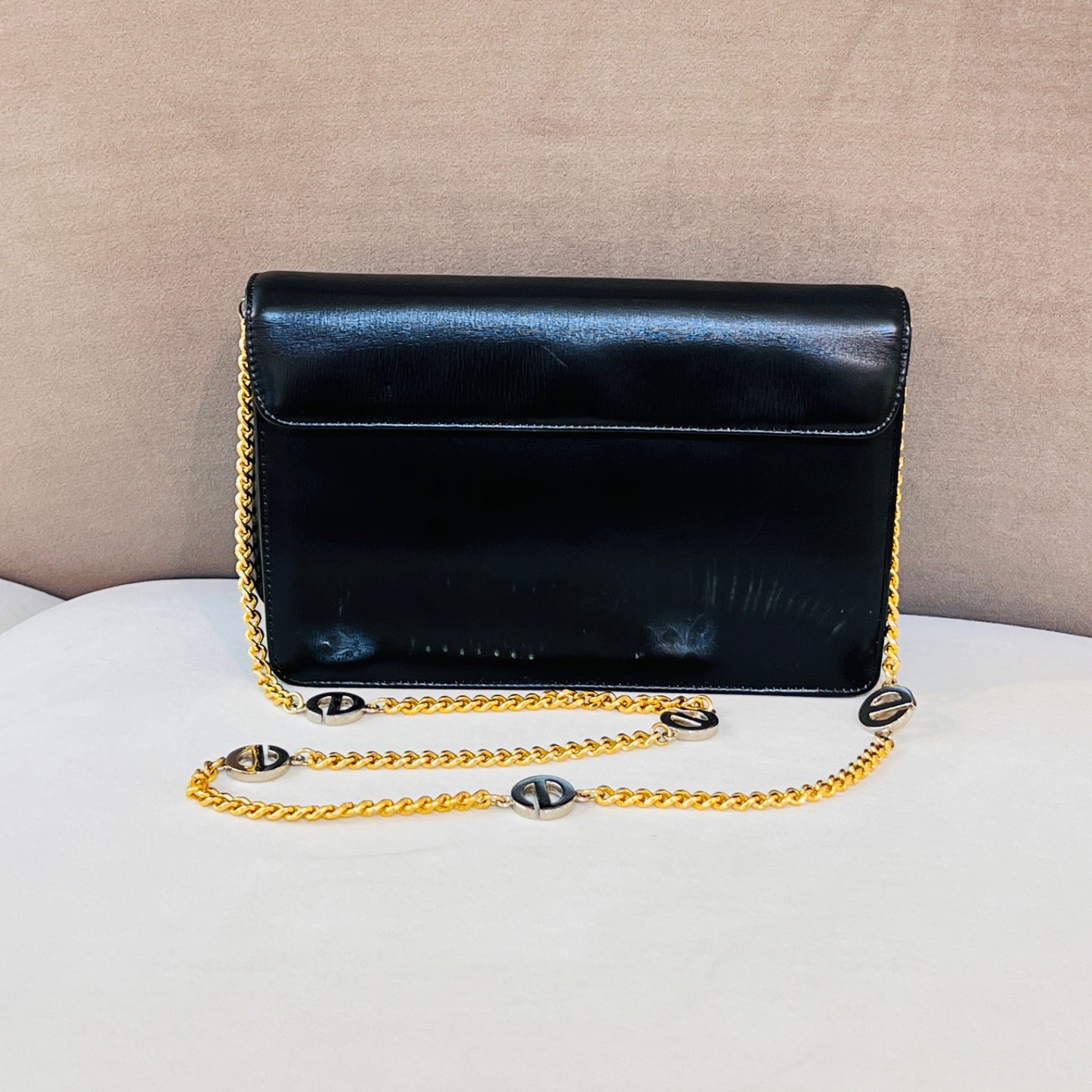 Christian Dior Vintage Black Leather Cd Buckle Shoulder Bag