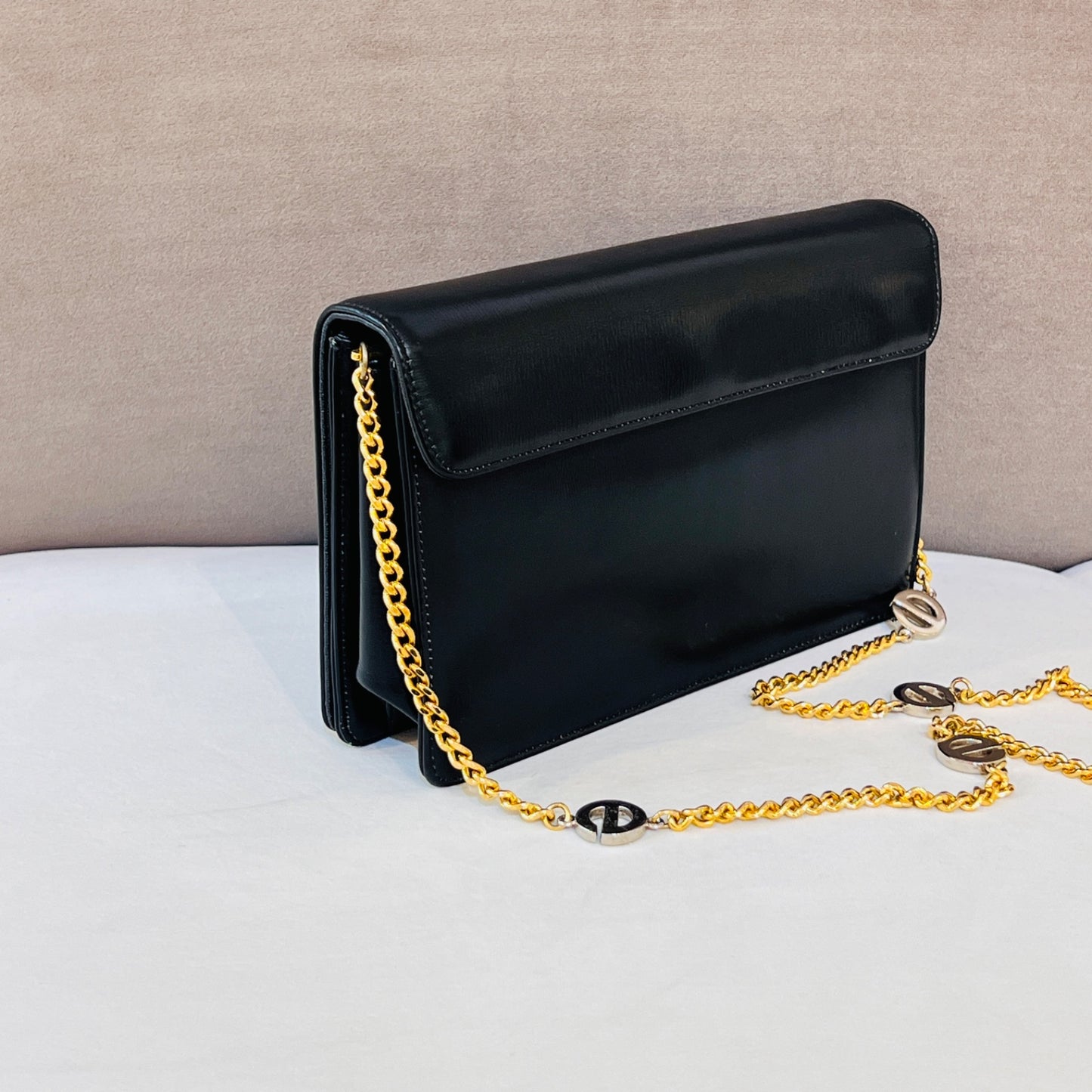 Christian Dior Vintage Black Leather Cd Buckle Shoulder Bag