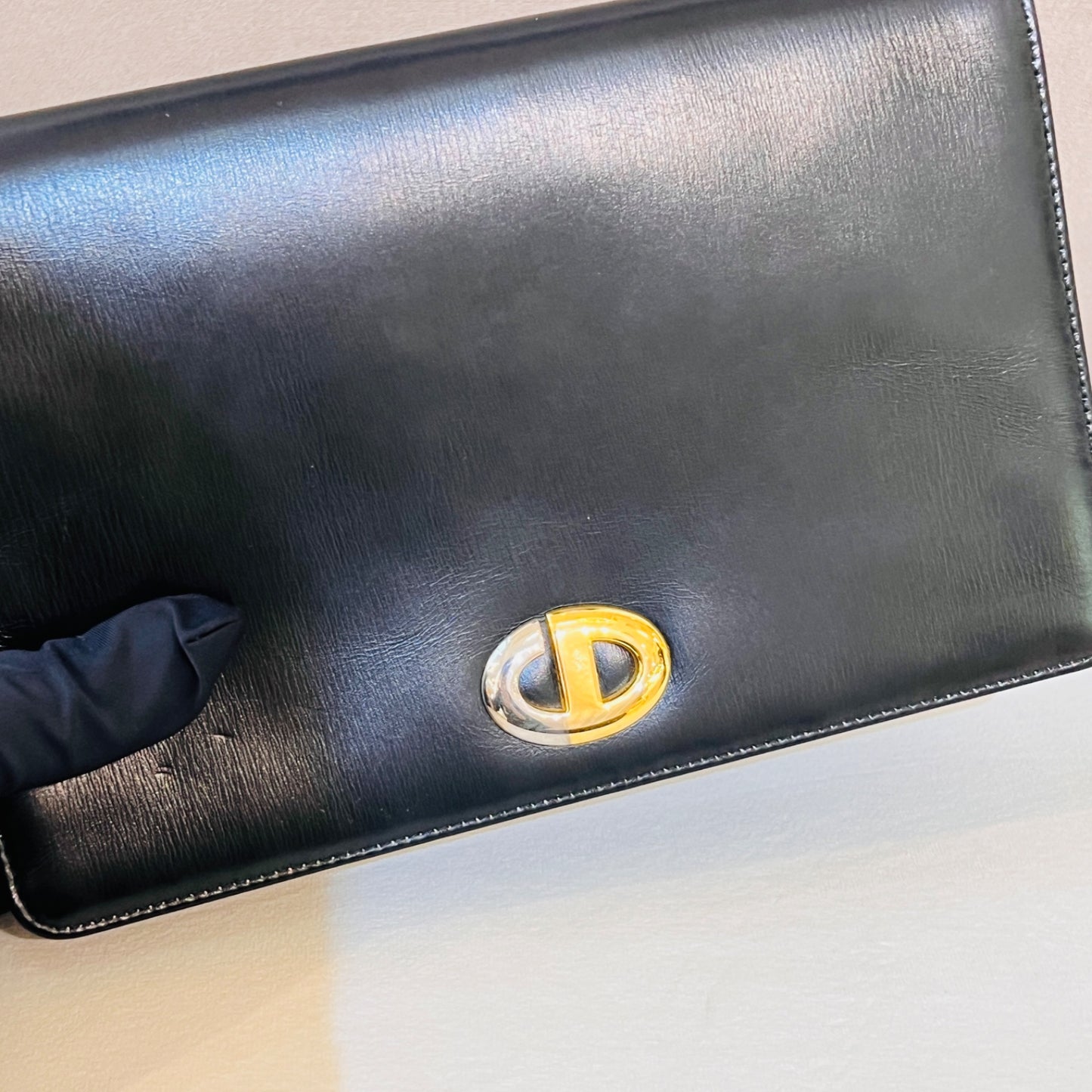 Christian Dior Vintage Black Leather Cd Buckle Shoulder Bag