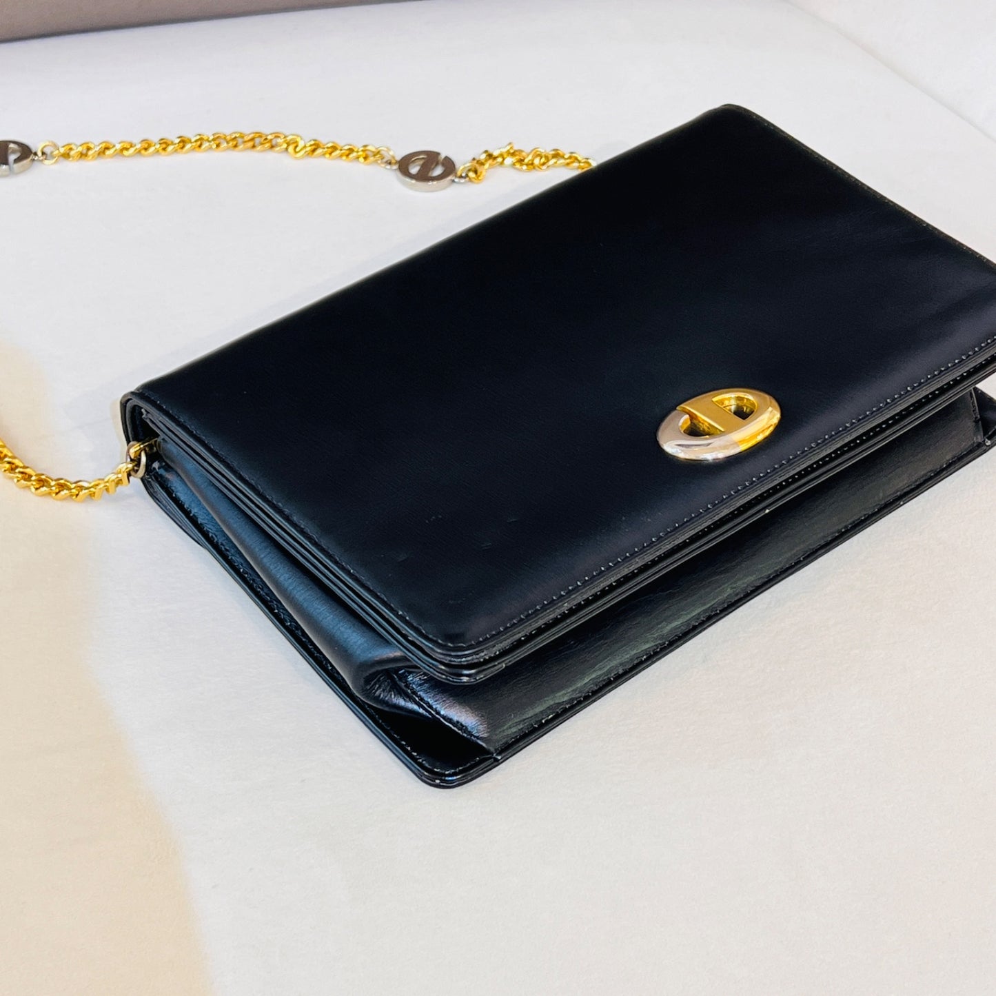 Christian Dior Vintage Black Leather Cd Buckle Shoulder Bag