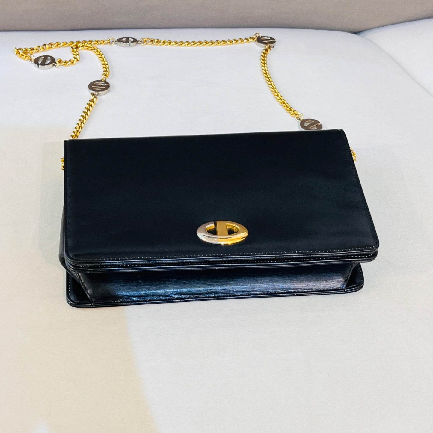 Christian Dior Vintage Black Leather Cd Buckle Shoulder Bag