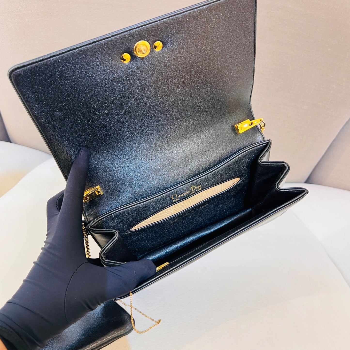 Christian Dior Vintage Black Leather Cd Buckle Shoulder Bag