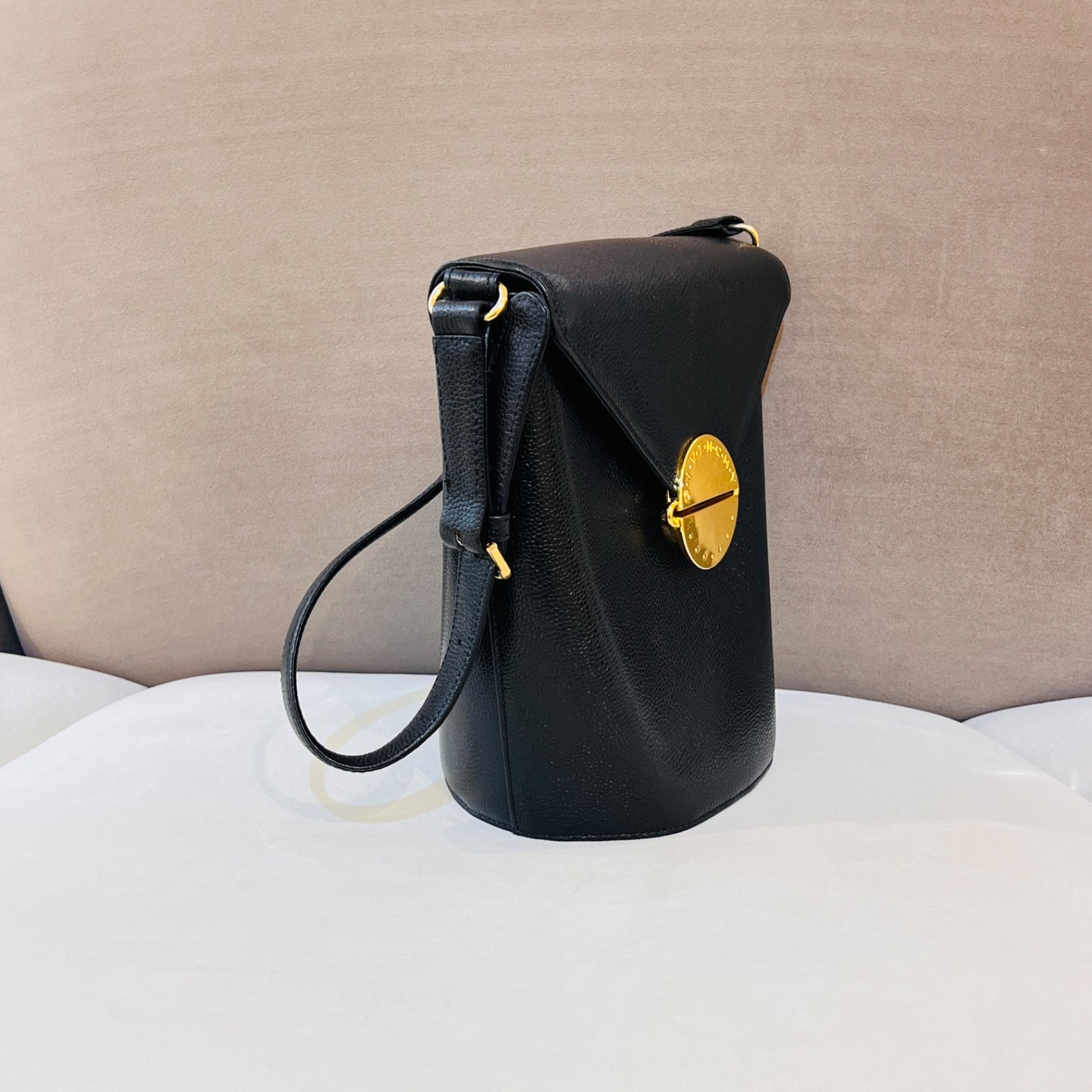 Givenchy Vintage Black Leather Medallion Lock Shoulder Bag