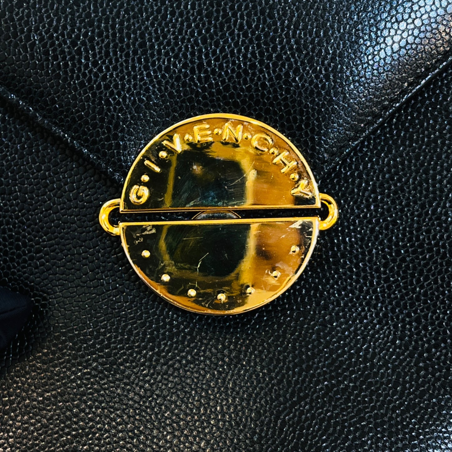 Givenchy Vintage Black Leather Medallion Lock Shoulder Bag