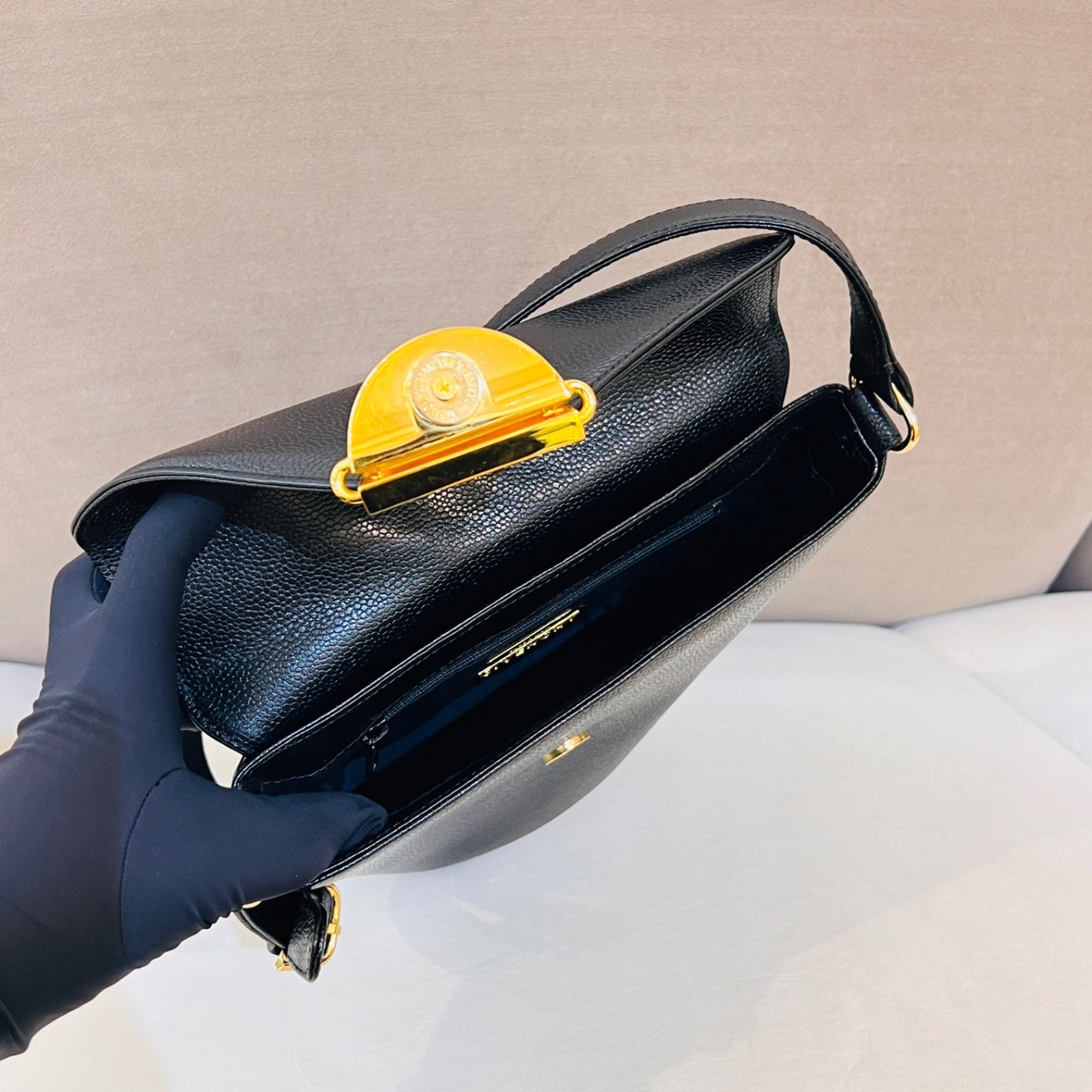 Givenchy Vintage Black Leather Medallion Lock Shoulder Bag