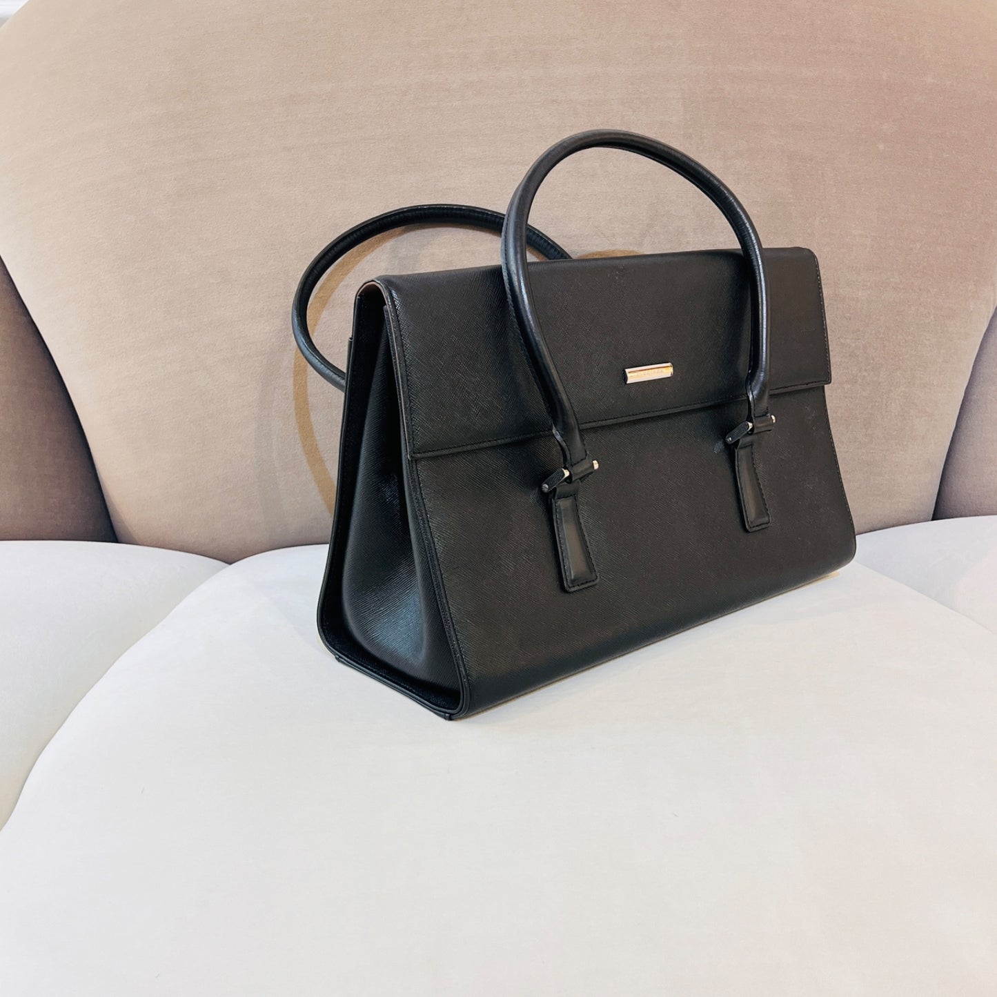 Burberry Vintage Black Leather Structured Handbag