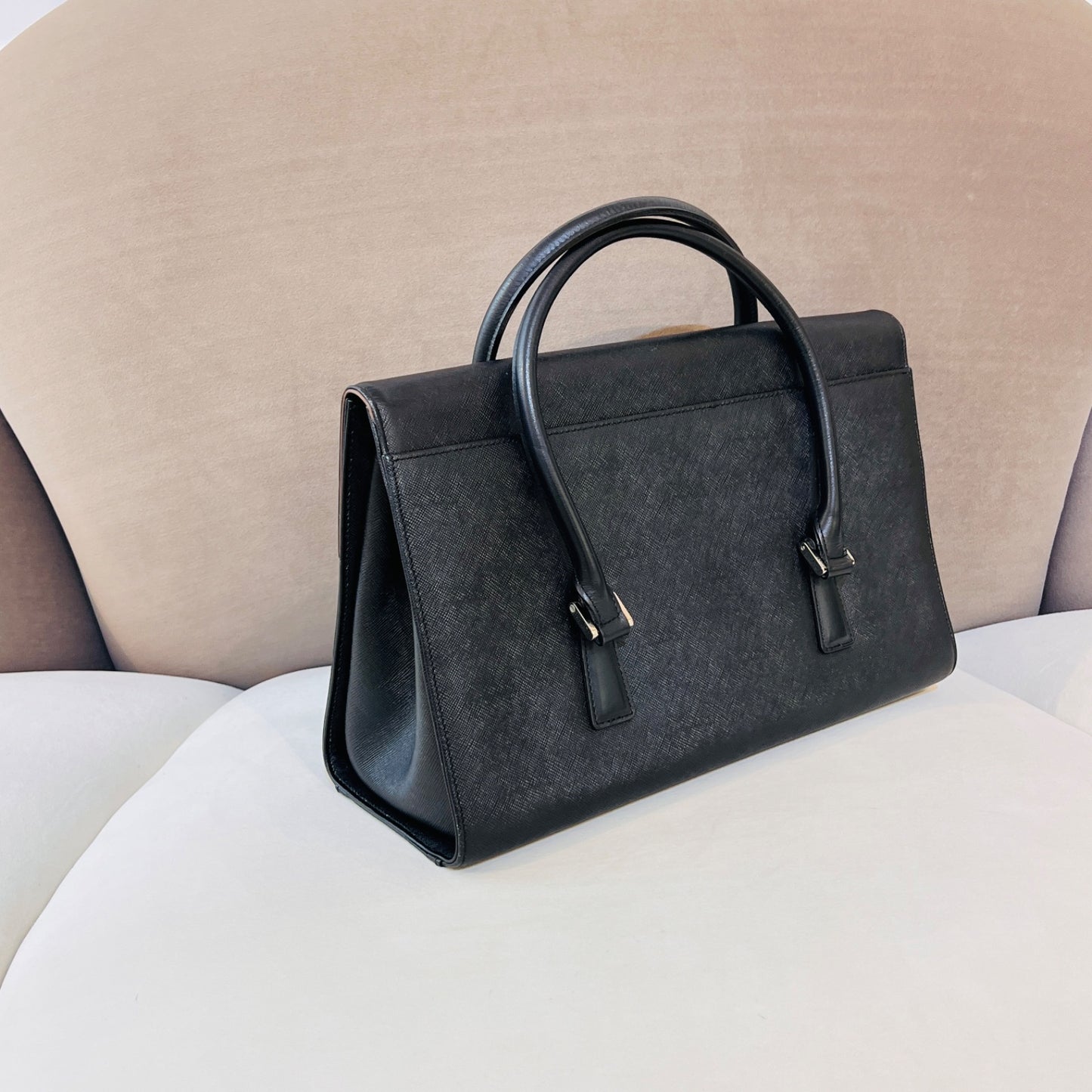 Burberry Vintage Black Leather Structured Handbag