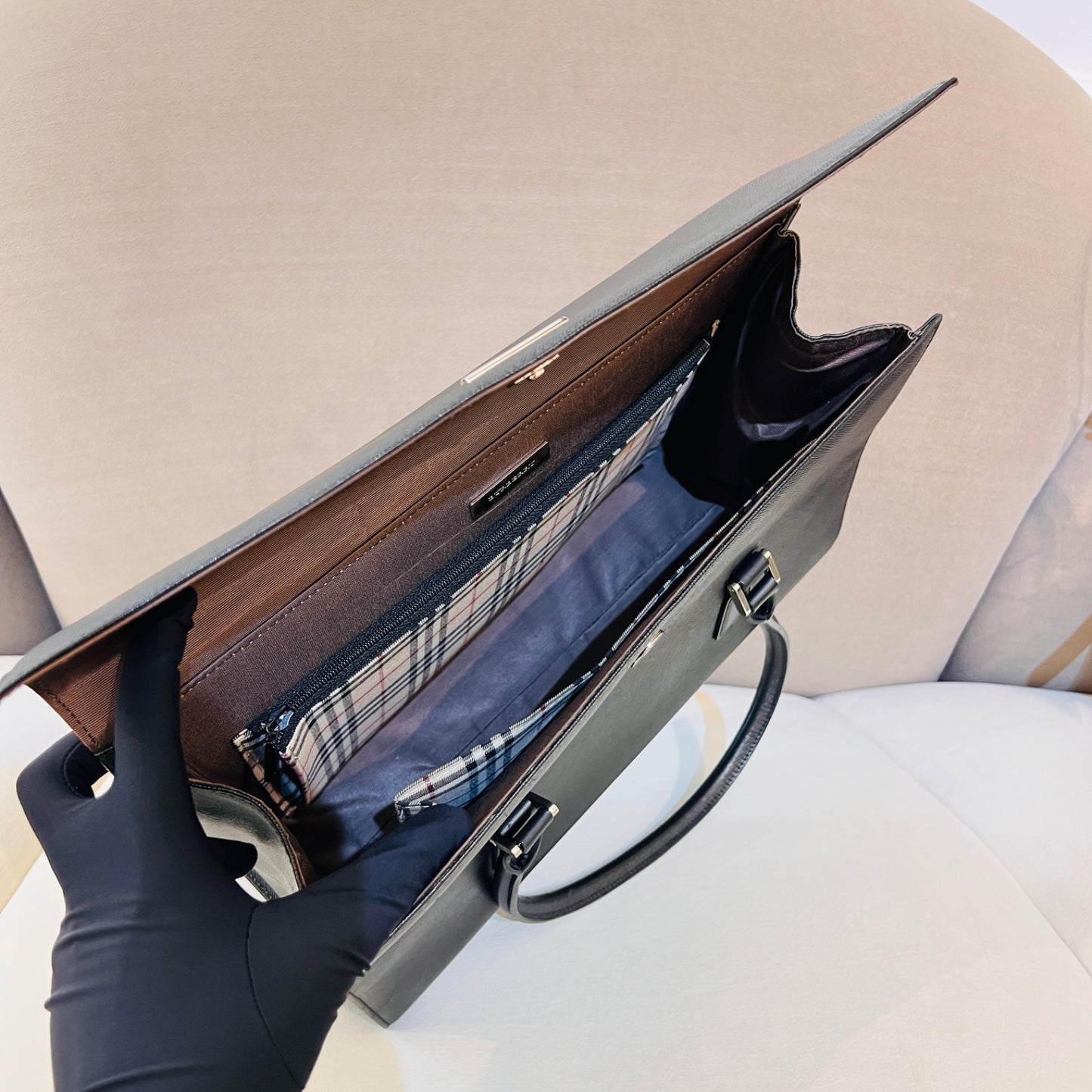 Burberry Vintage Black Leather Structured Handbag