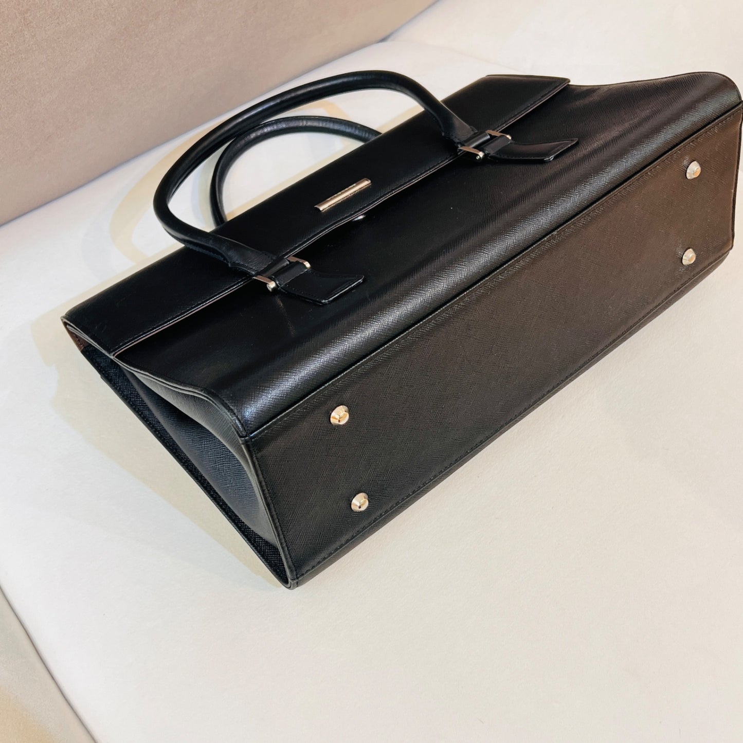 Burberry Vintage Black Leather Structured Handbag