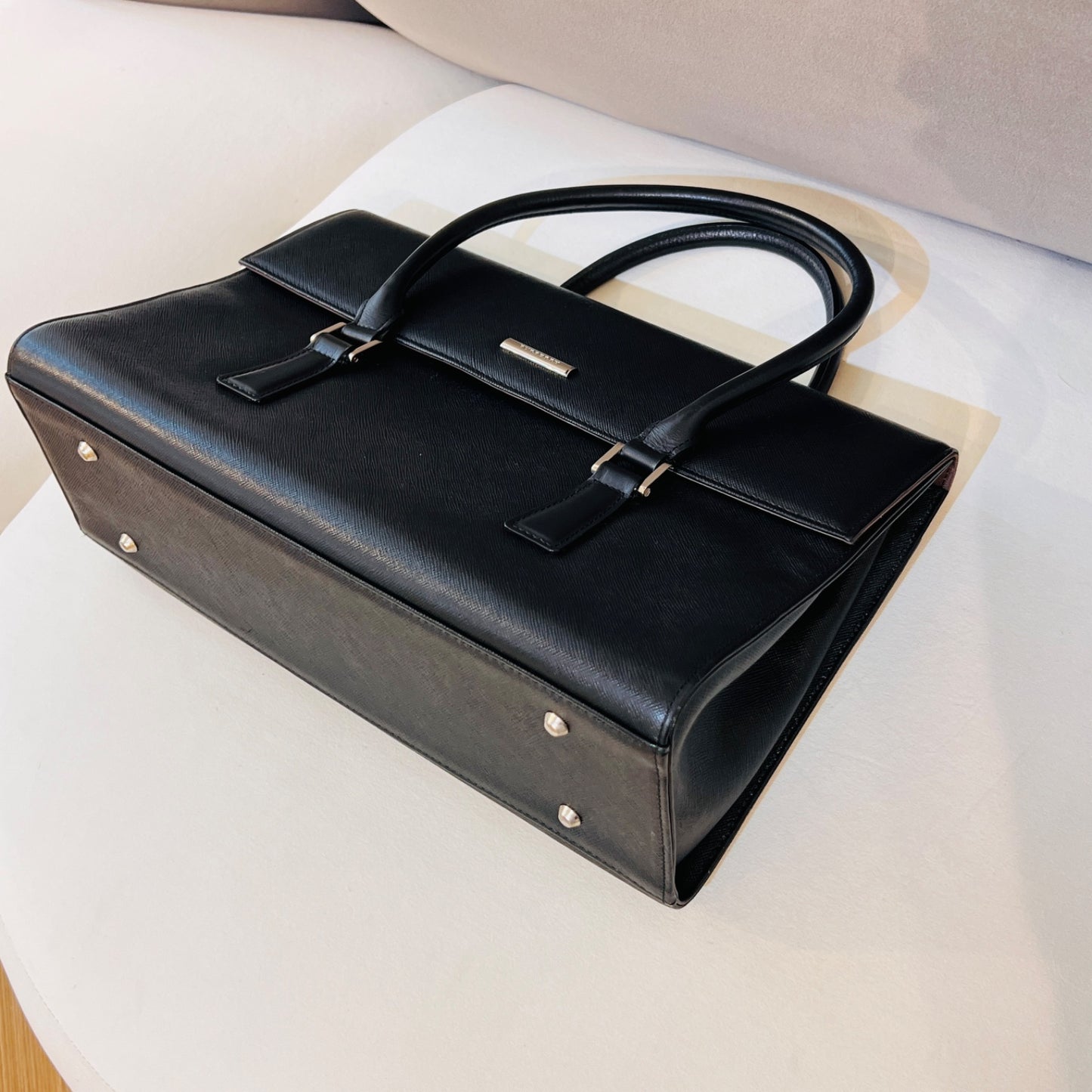 Burberry Vintage Black Leather Structured Handbag