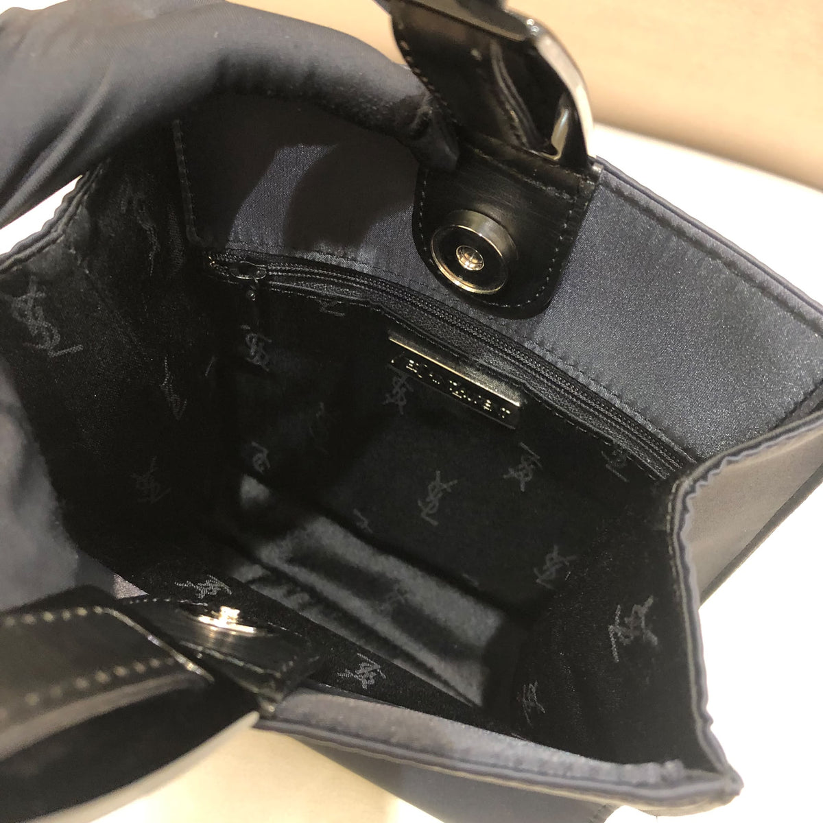 Yves Saint Laurent Vintage Cassandre Black Leather Wristlet Bag