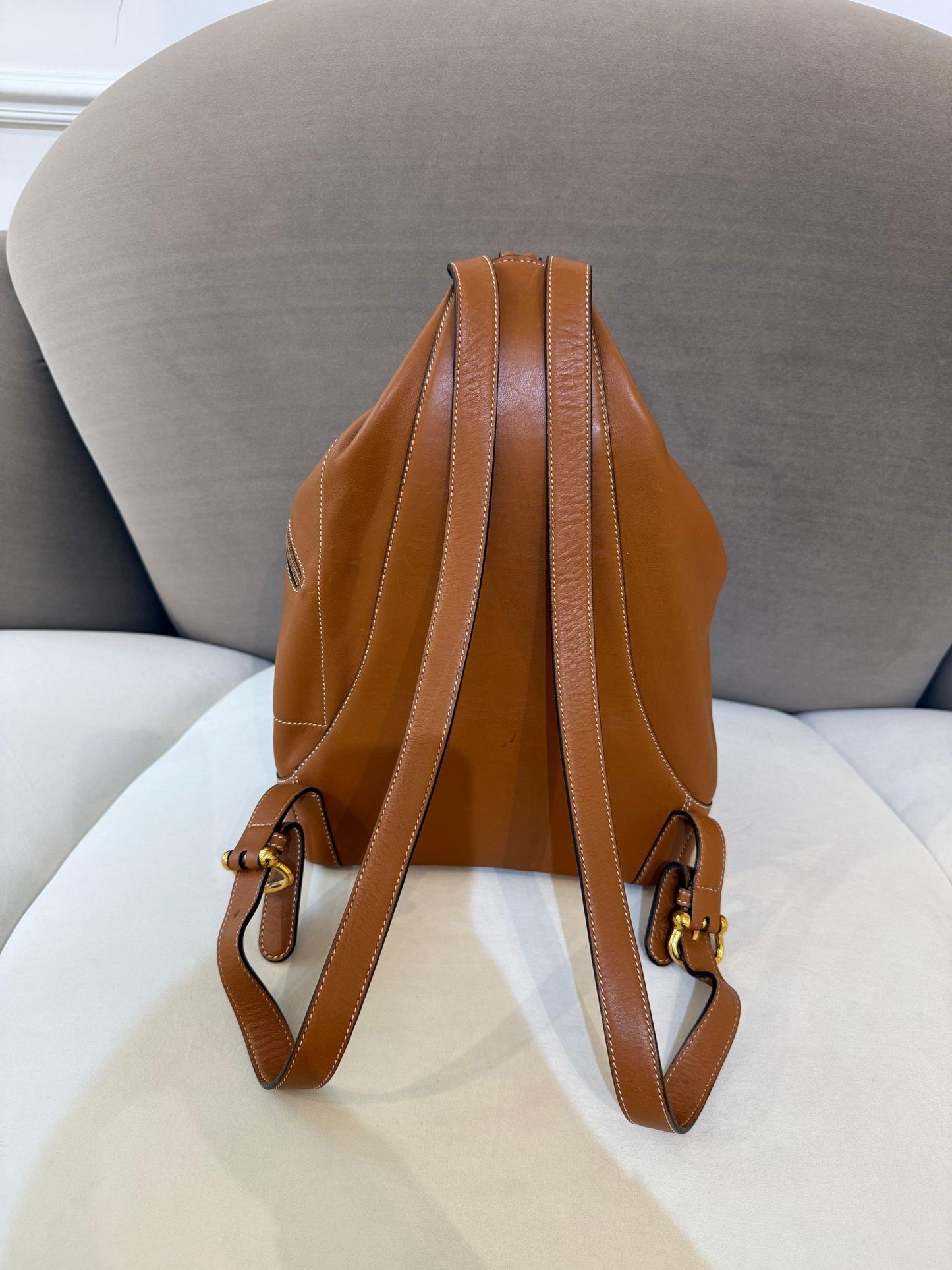 Loewe Vintage Tan Leather Backpack With Pouch