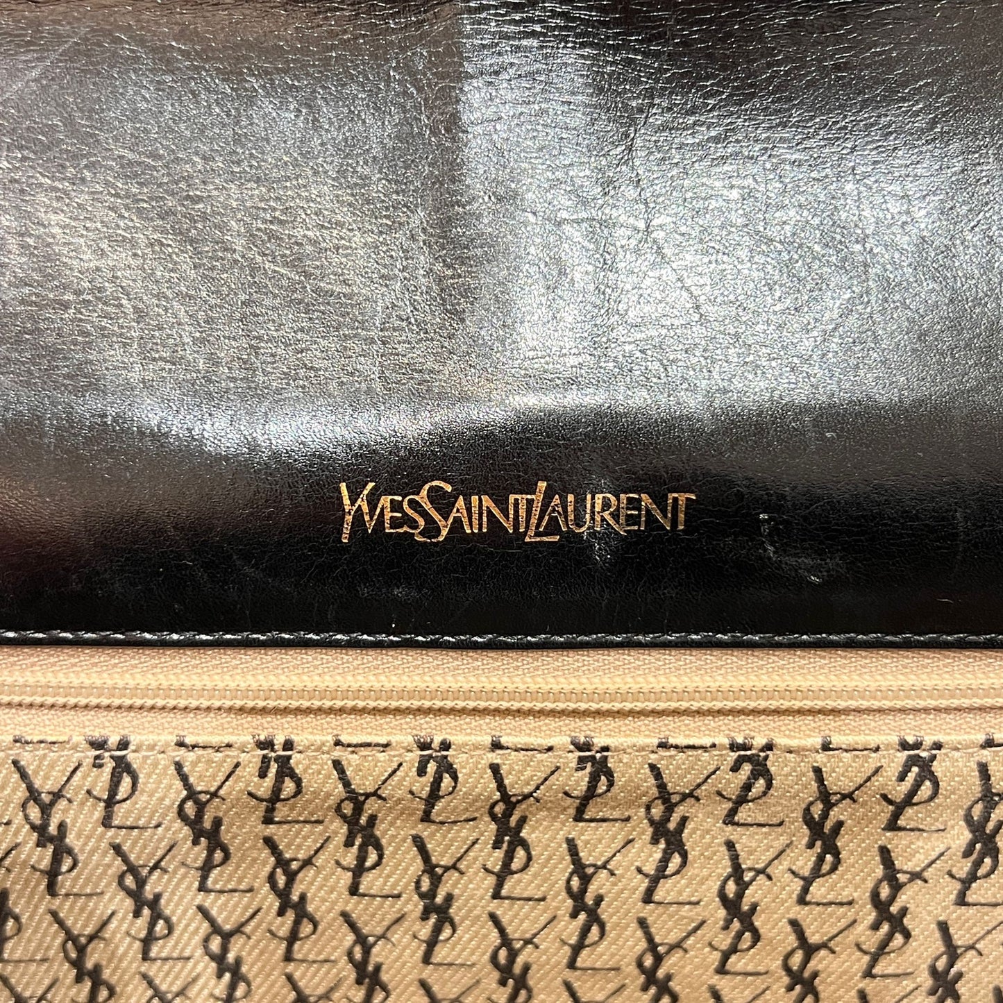 Yves Saint Laurent Vintage Crocodile-Embossed Black Leather Shoulder Bag