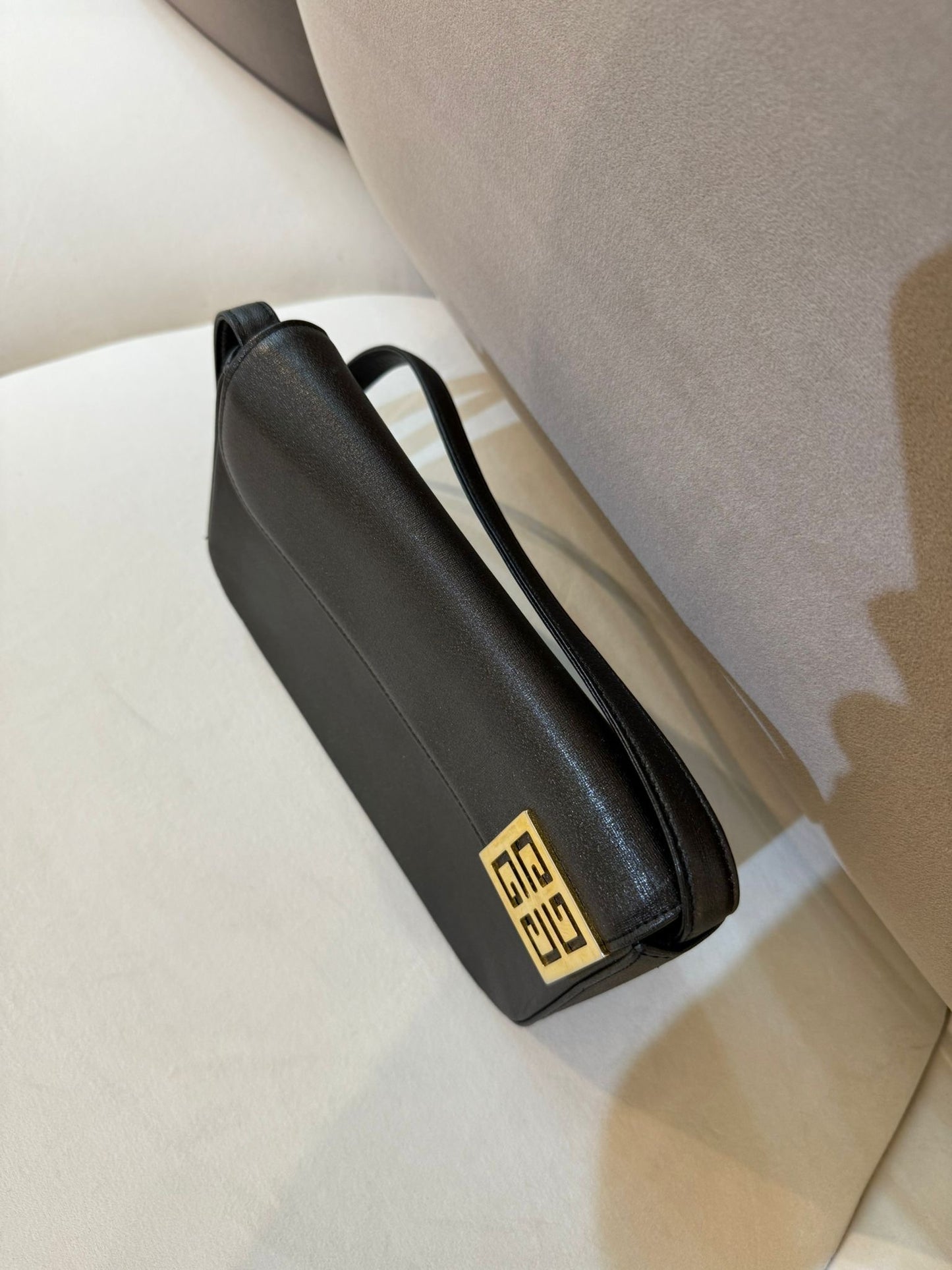 Givenchy Vintage Logo Plaque Black Leather Shoulder Bag