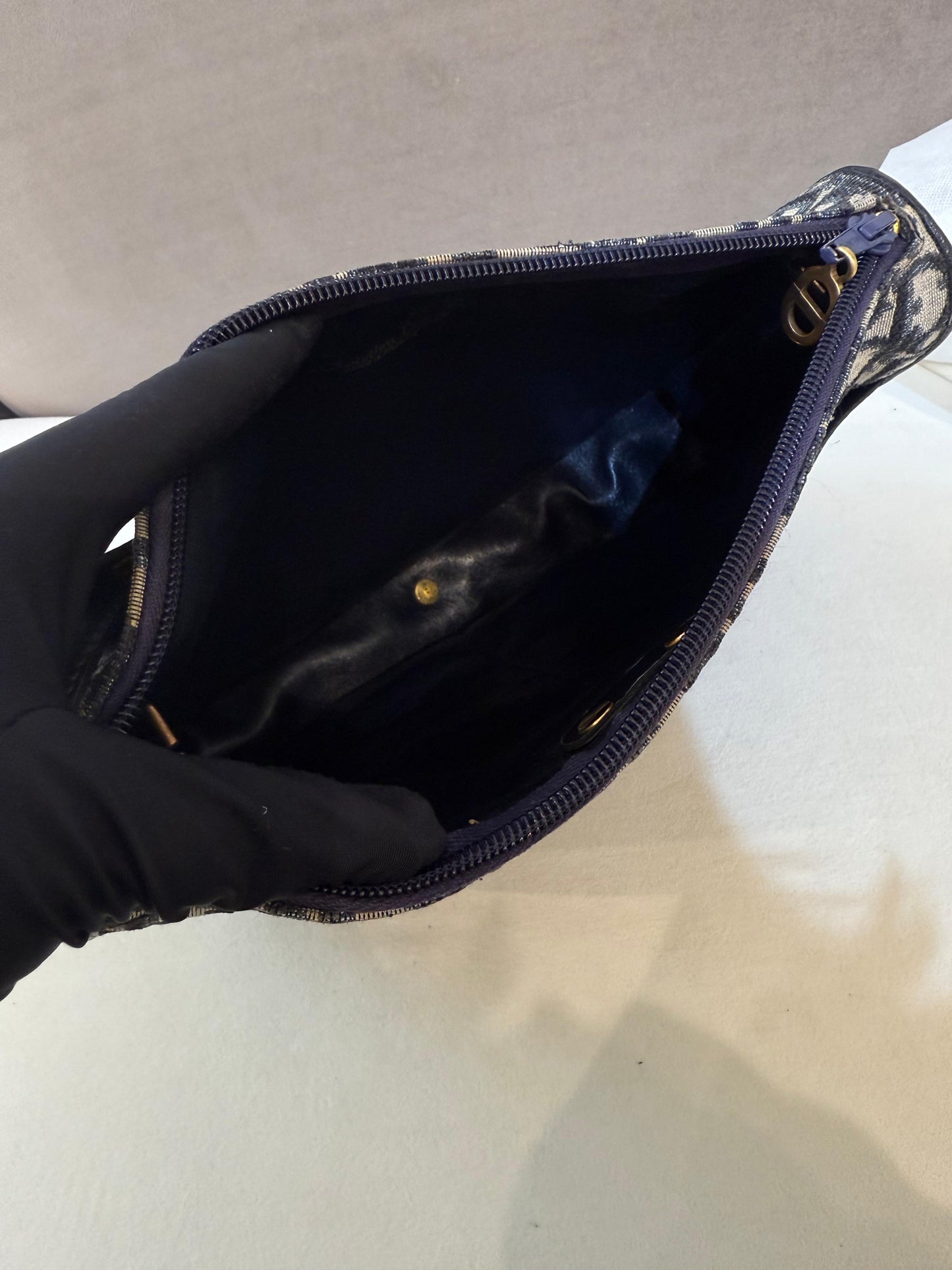 Christian Dior Vintage Trotter Monogram Navy Canvas Shoulder Bag