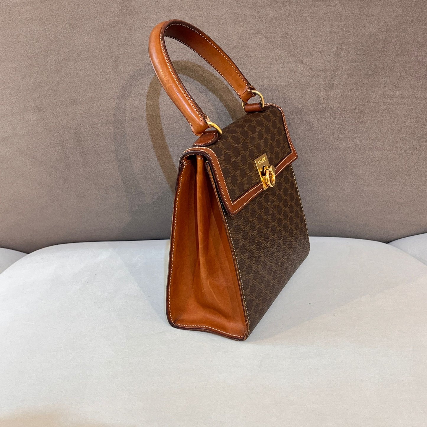 Celine Vintage Macadam Brown Leather Mini Top Handle Bag