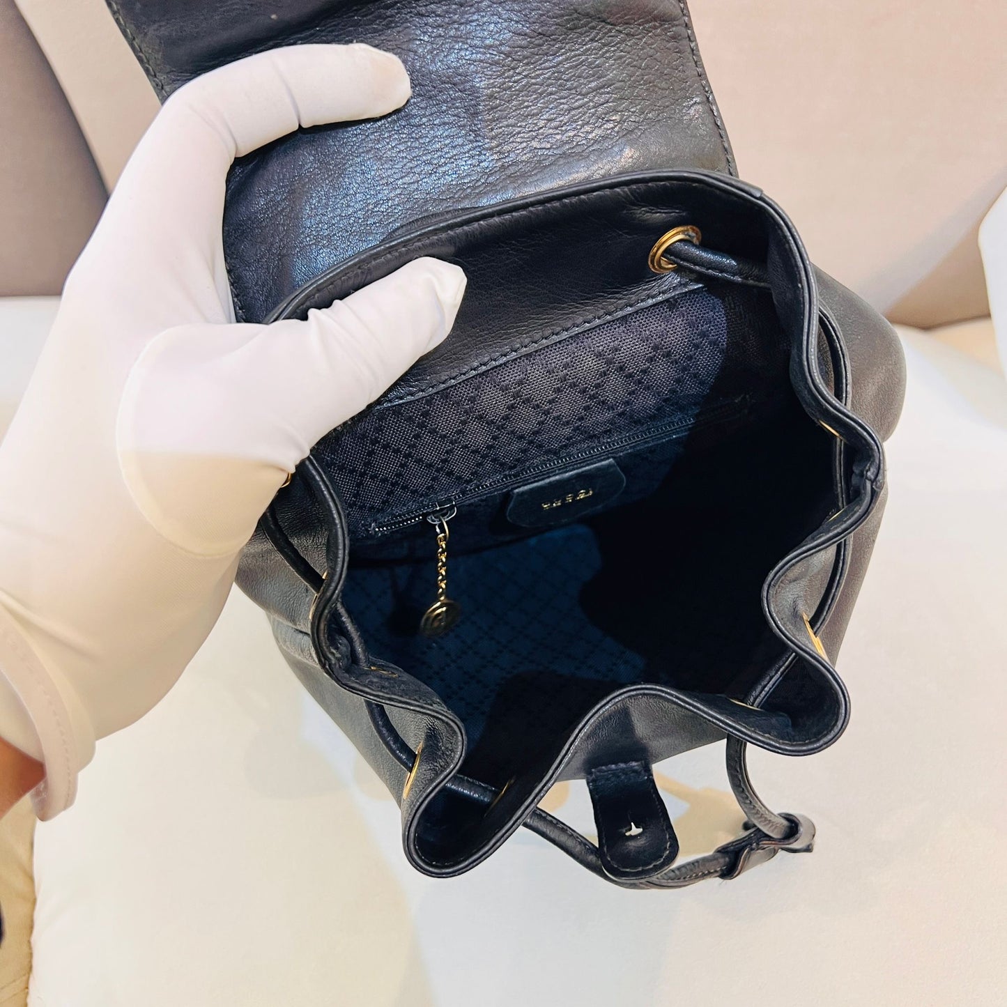 Gucci Vintage Bamboo Turn Lock Black Leather Small Backpack