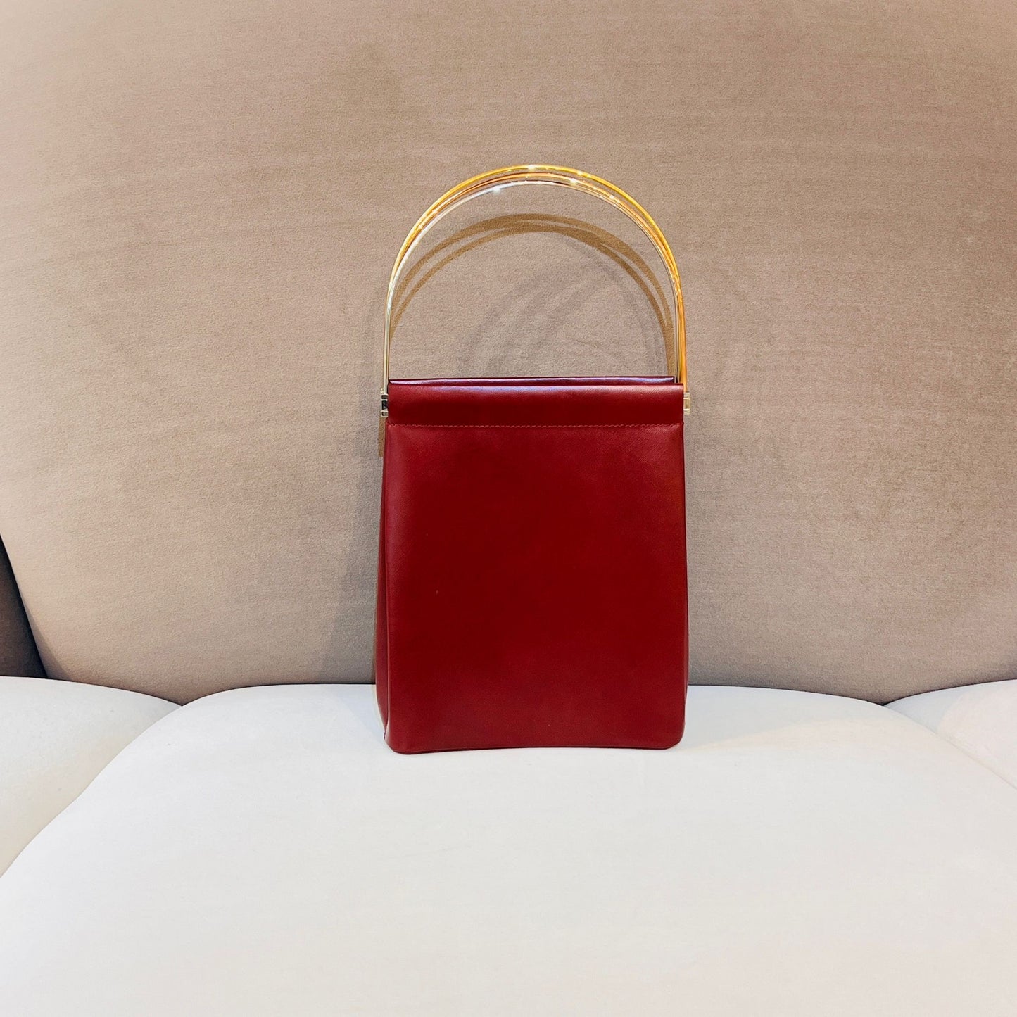 Cartier Vintage Trinity Bordeaux Leather Gold Handle Handbag