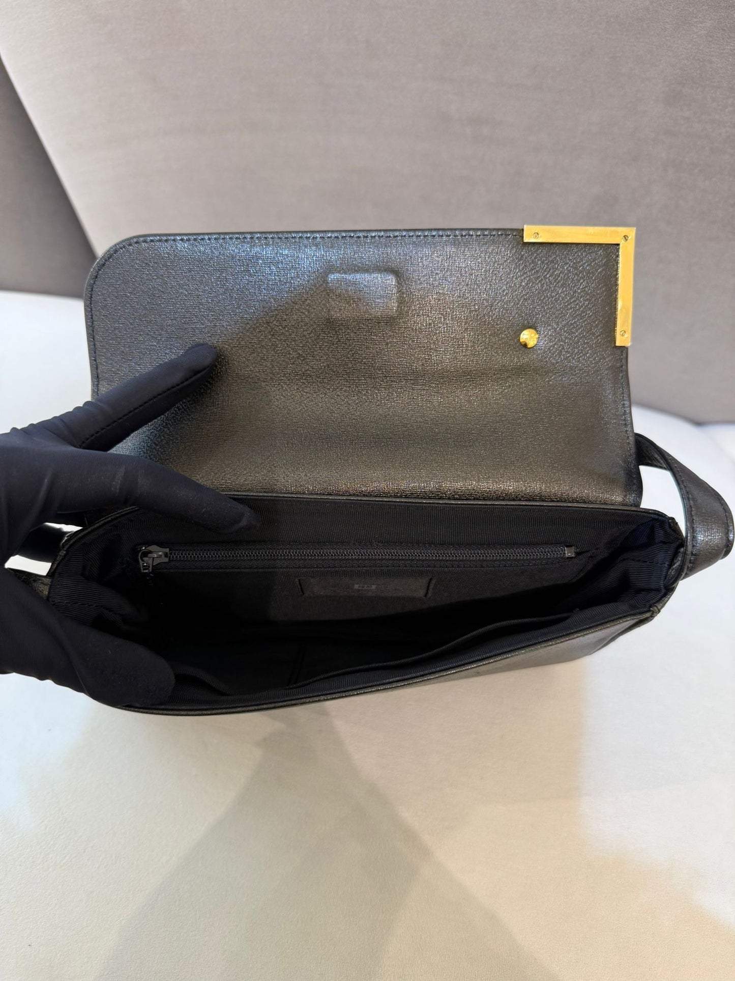 Givenchy Vintage Logo Plaque Black Leather Shoulder Bag