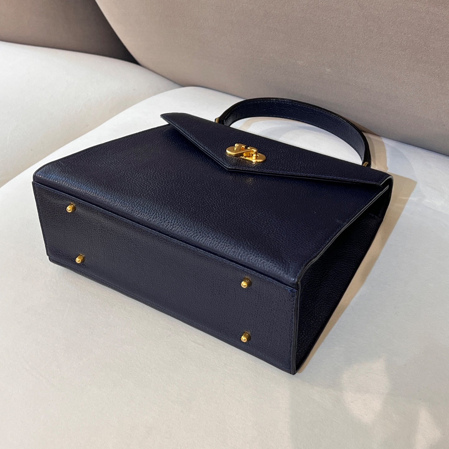 Valentino Garavani Vintage Navy Leather Top Handle Bag