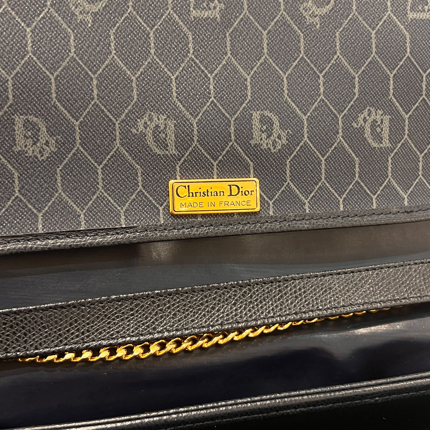 Christian Dior Vintage Cd Logo Navy Leather Chain Envelope Shoulder Bag
