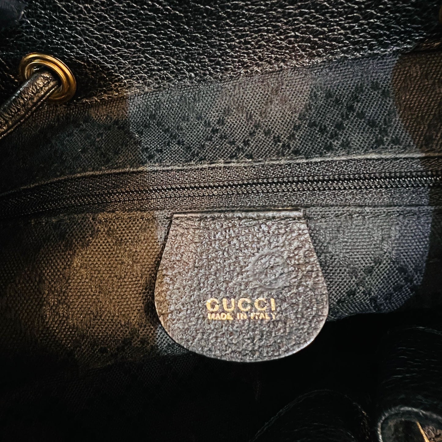 Gucci Vintage Bamboo Backpack Black Suede Leather