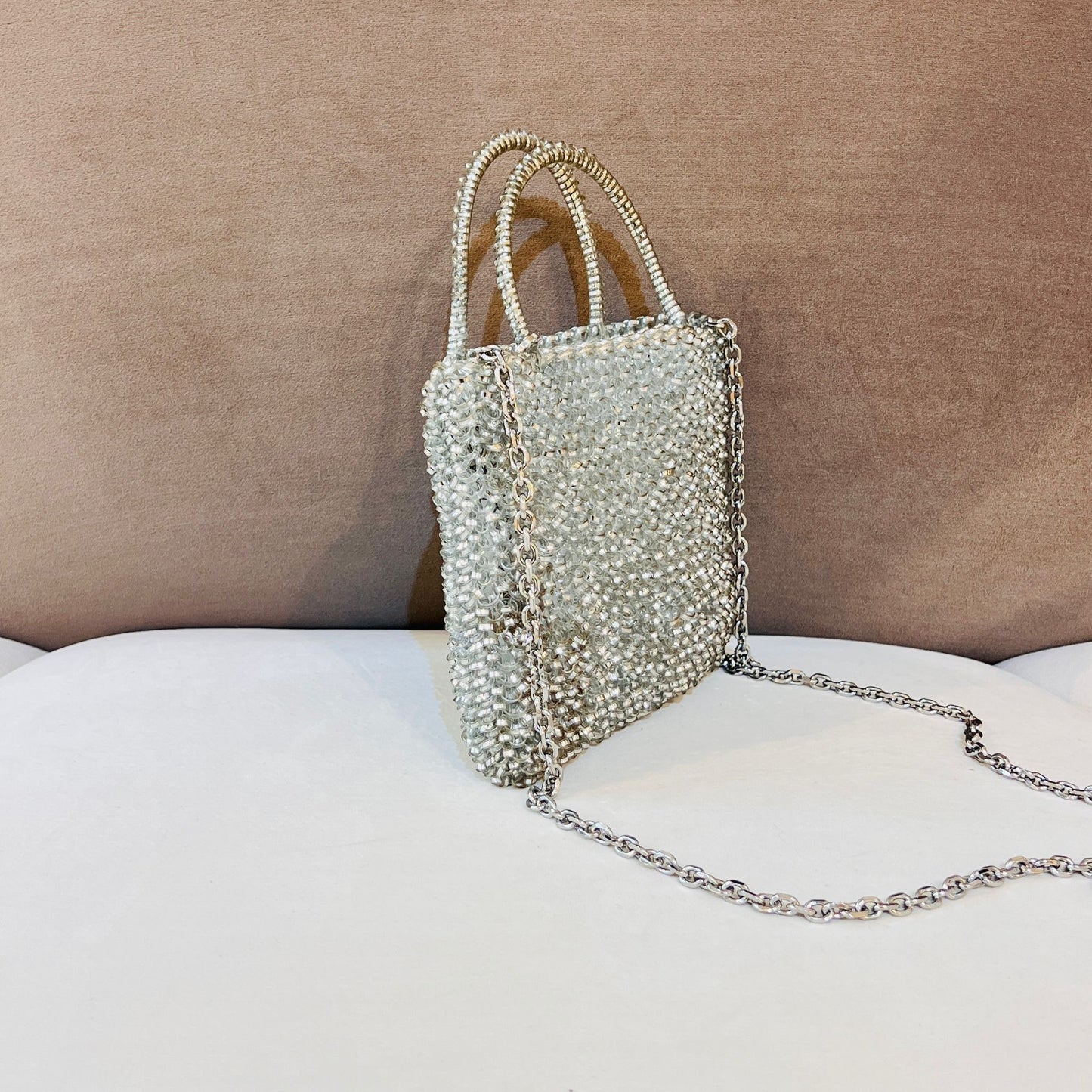 Anteprima Mini Square Wire 2-Way Chain Silver Handbag