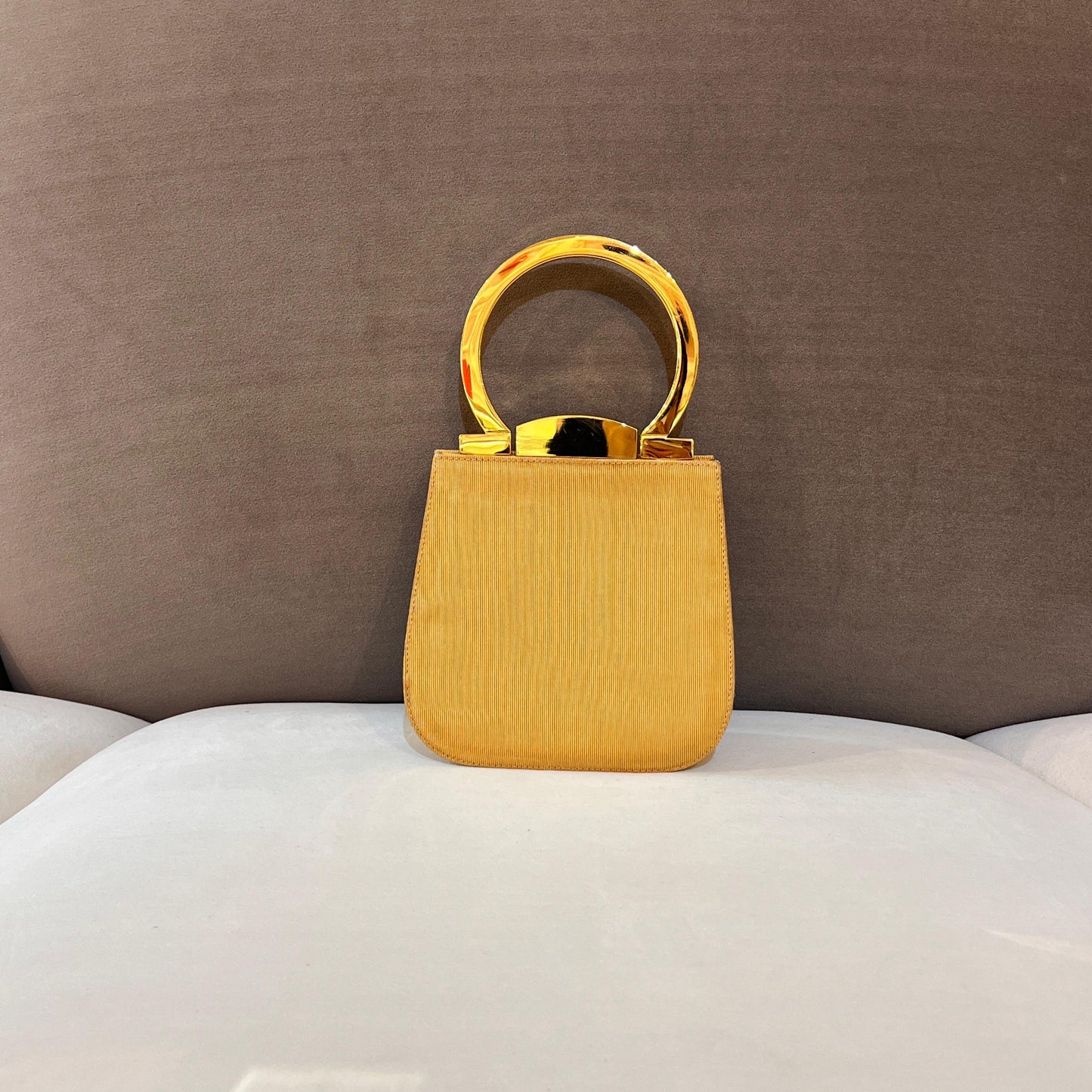 Ferragamo Vintage Gancini Gold Satin Top Handle Bag