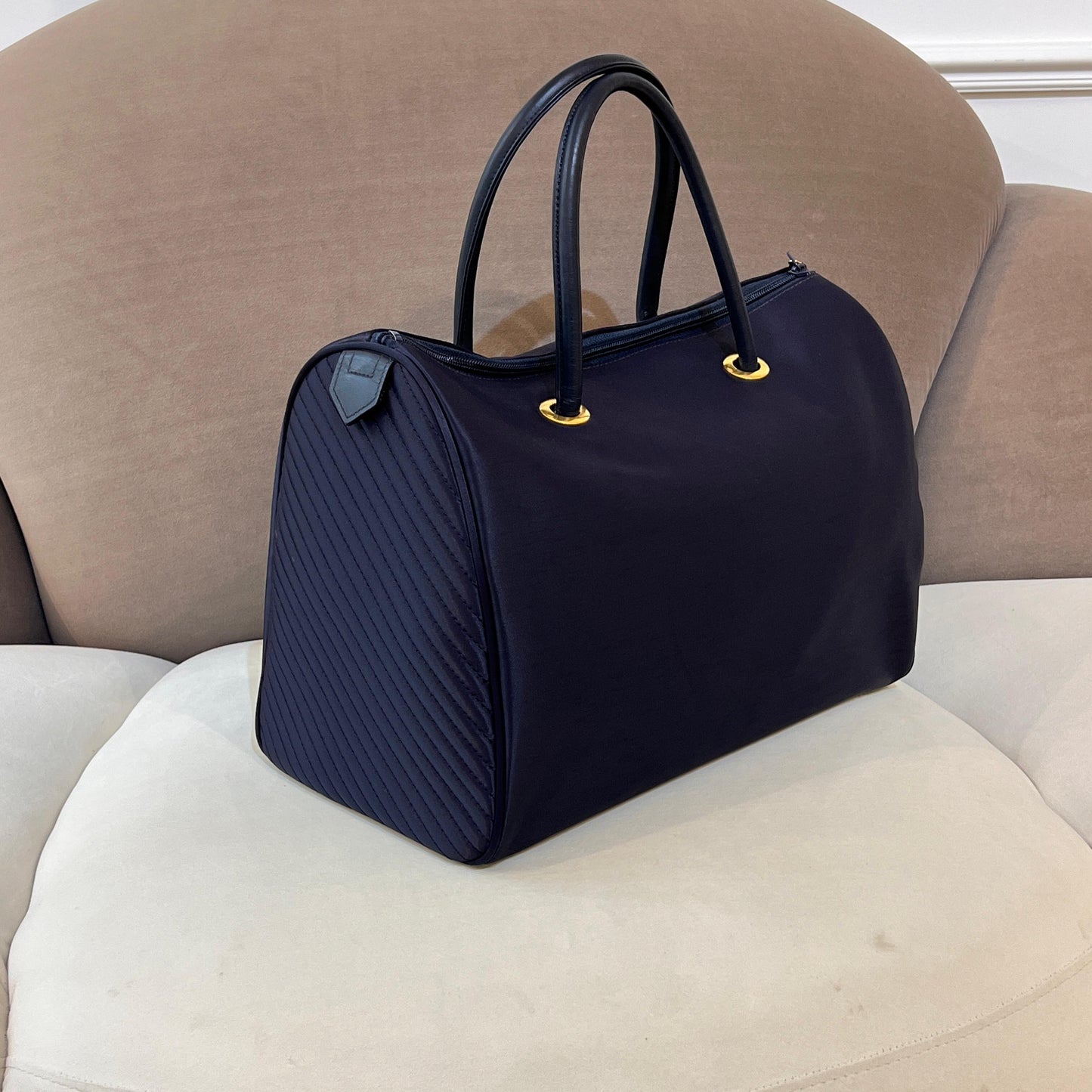Yves Saint Laurent Vintage Navy Nylon Boston Bag