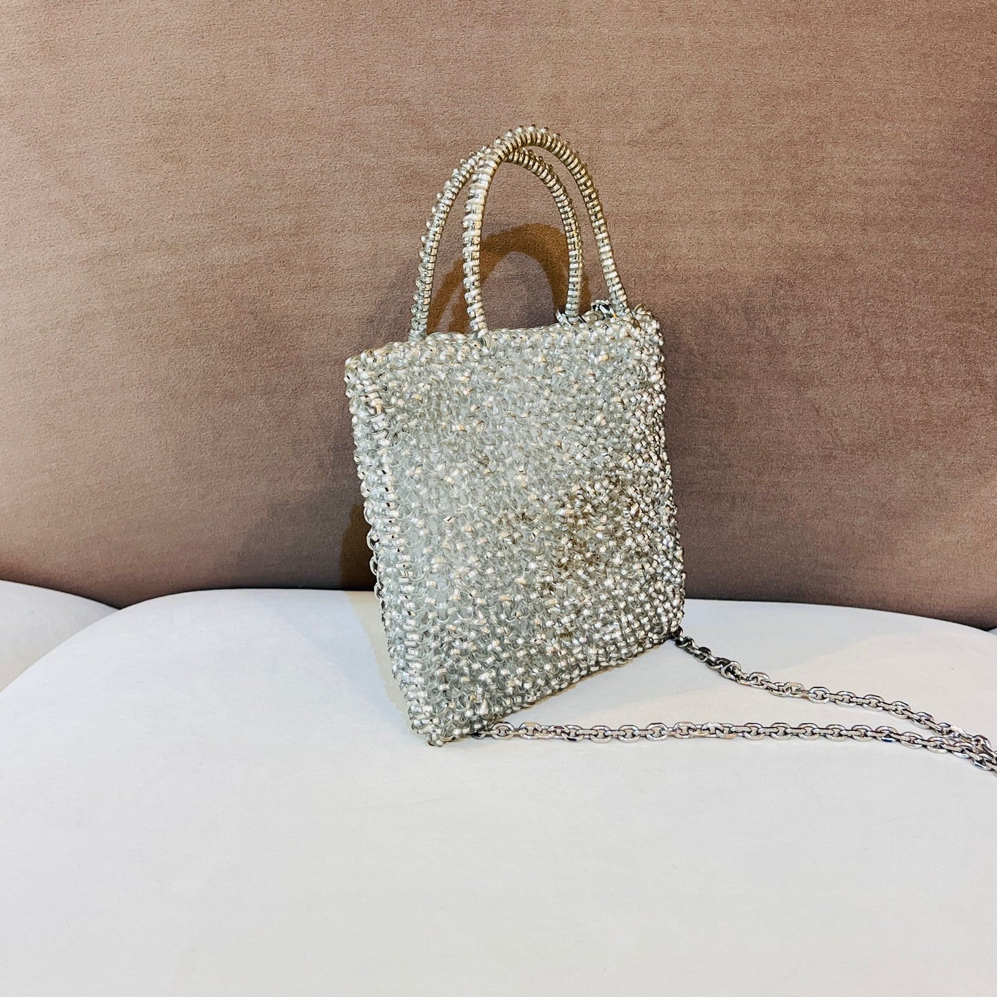 Anteprima Mini Square Wire 2-Way Chain Silver Handbag