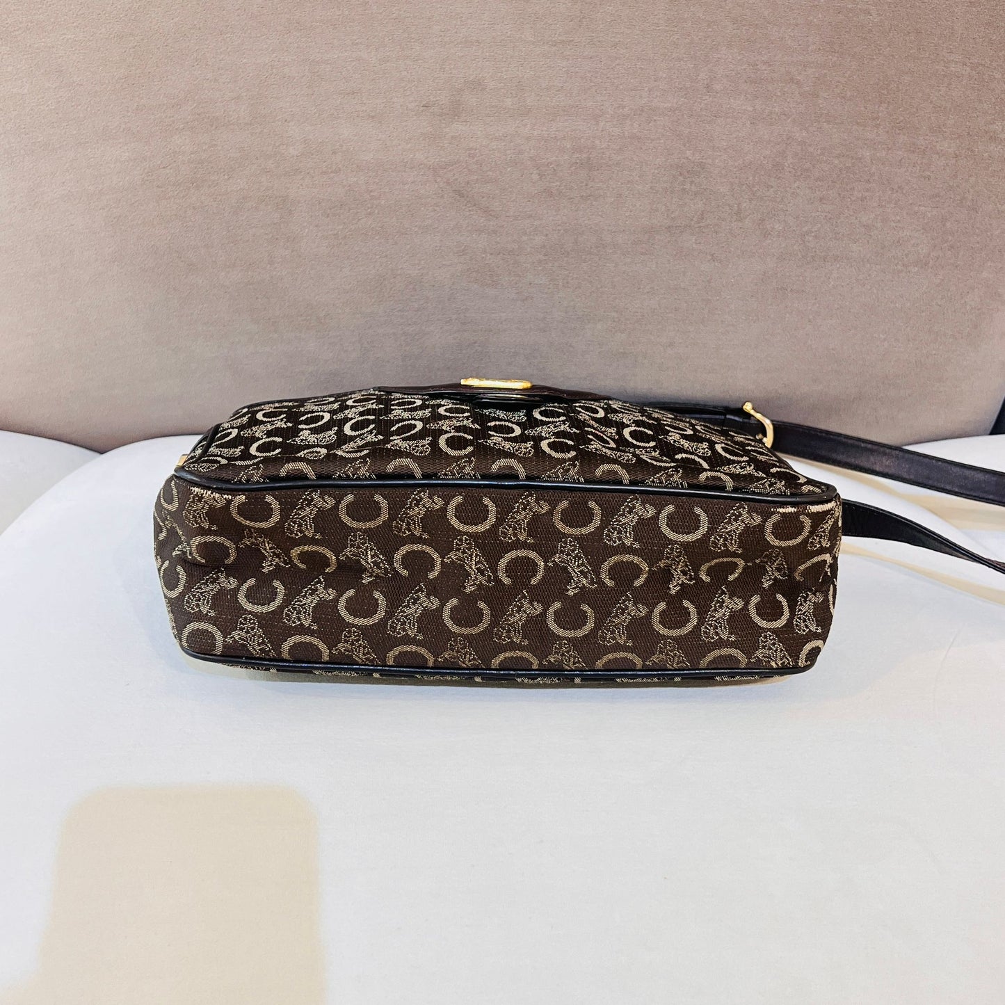 Celine Vintage Macadam Horse Carriage Canvas Leather Shoulder Bag