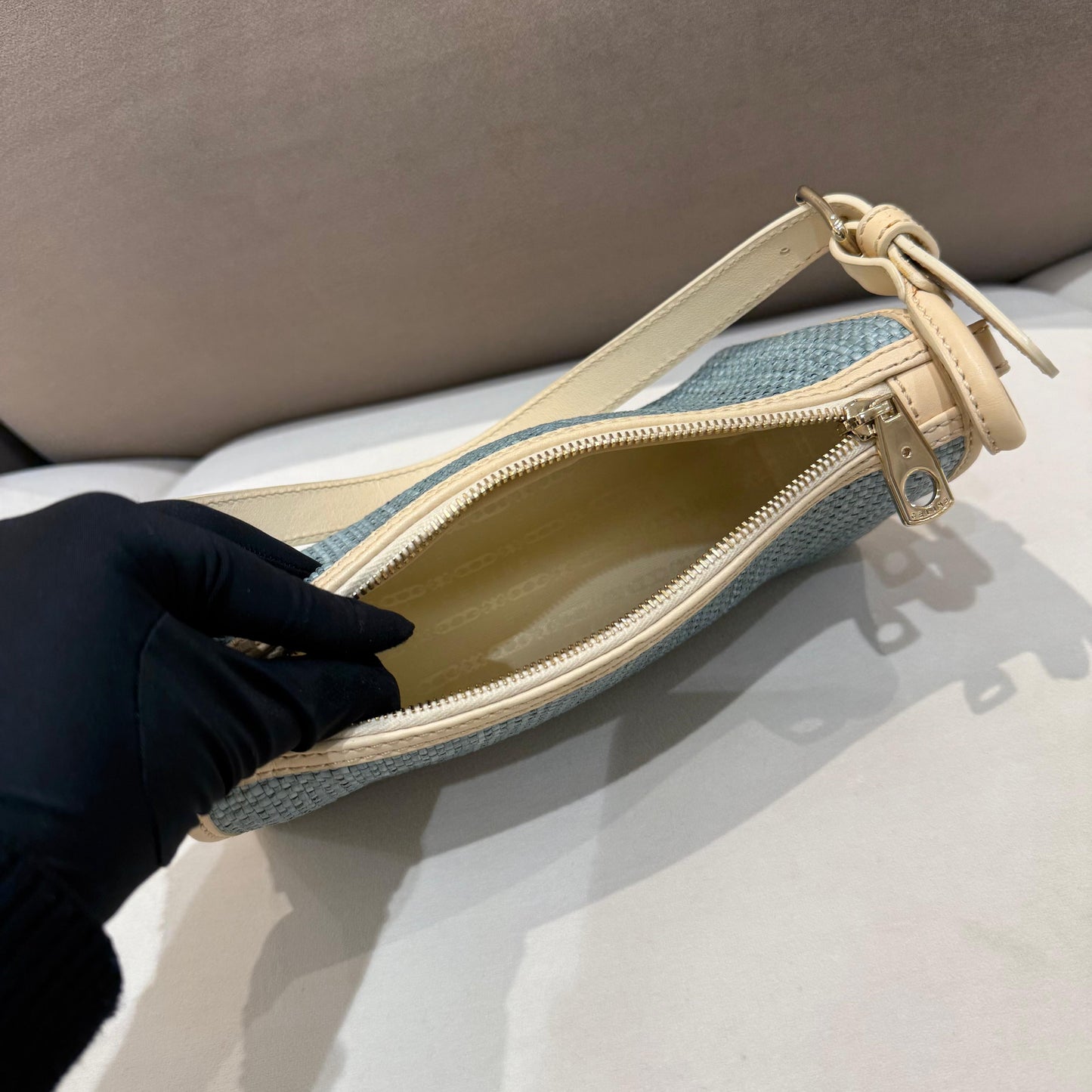 Celine Vintage Light Blue Woven Fabric One Shoulder Bag